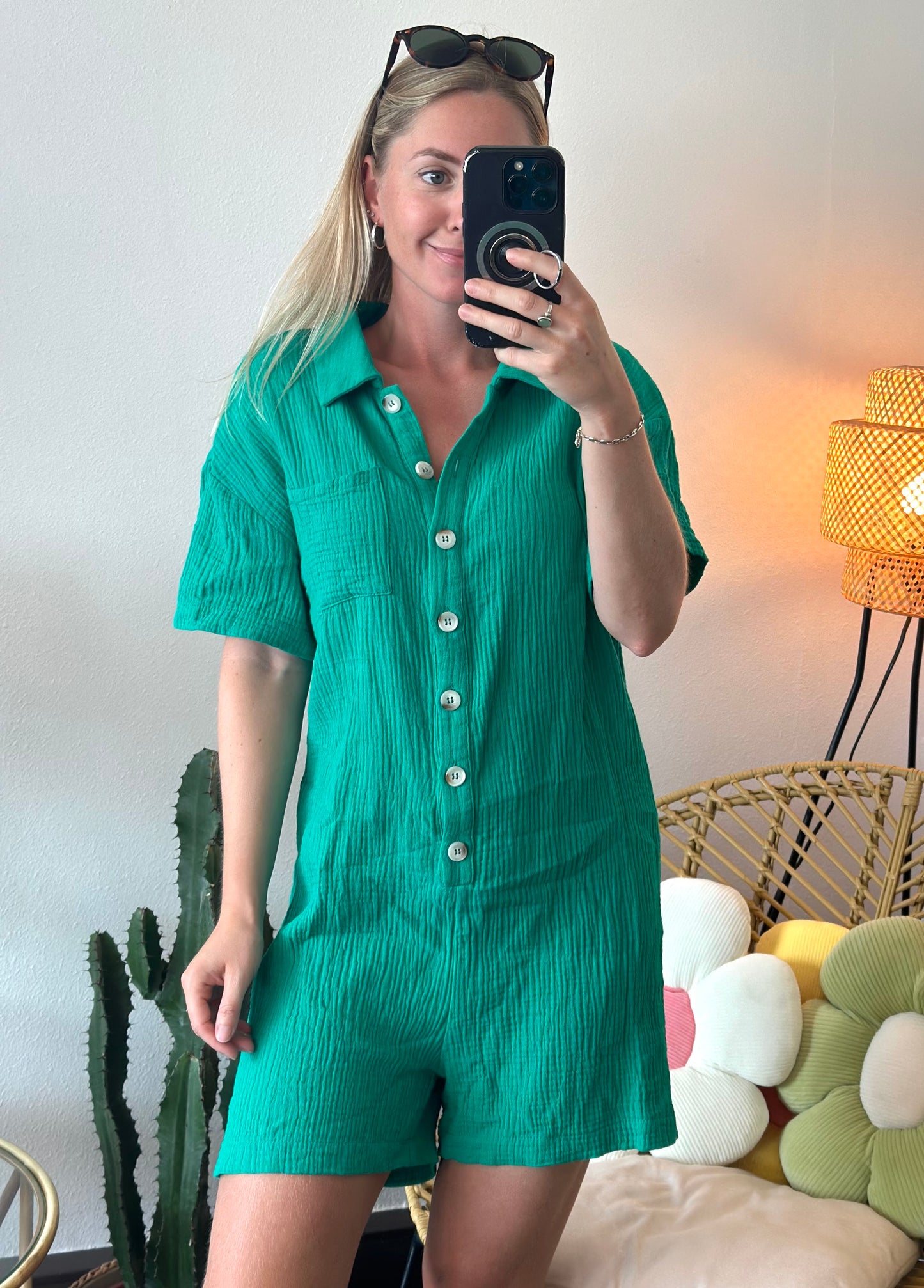 Combishort en gaze de coton vert T.36