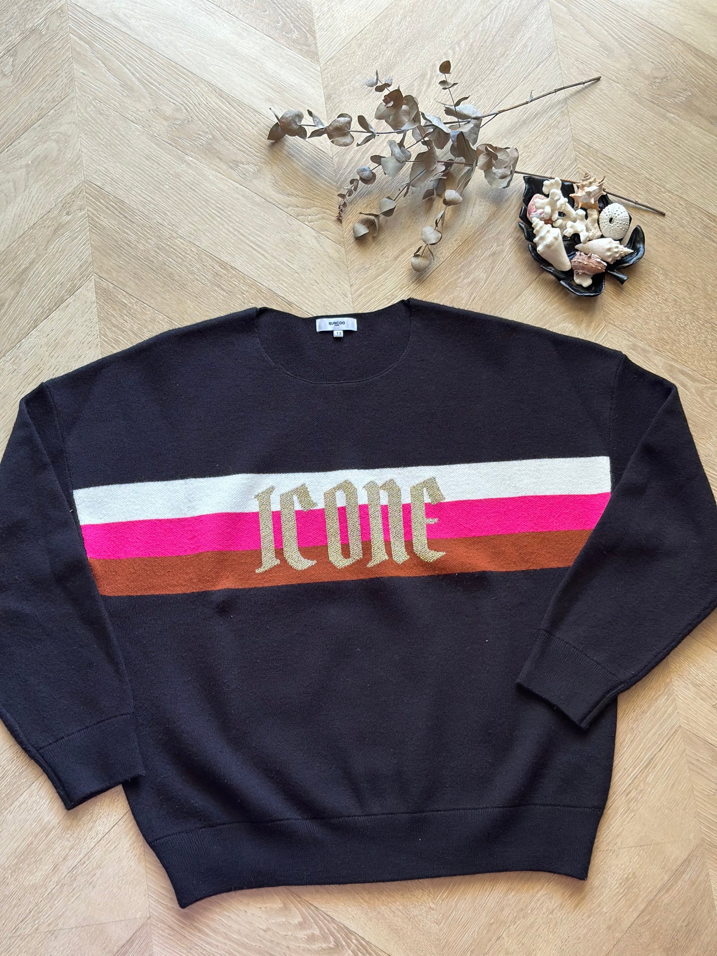 Pull Suncoo imprimé colorée modèle Pasco rose Icone oversize T.40