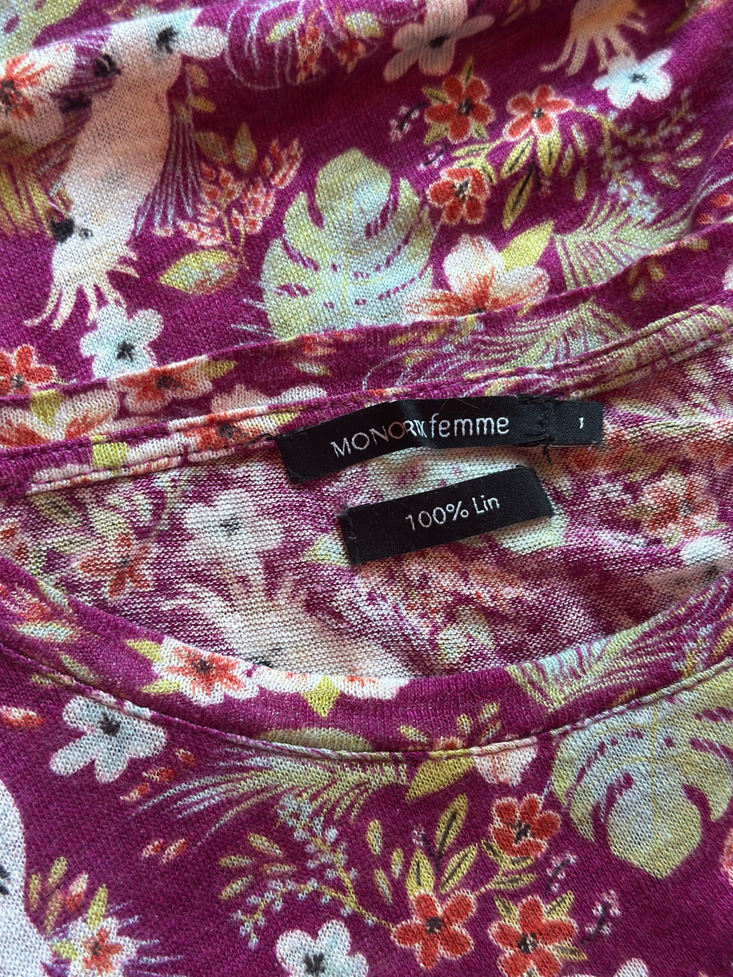 T-shirt imprimé perroquets et fleurs T.36