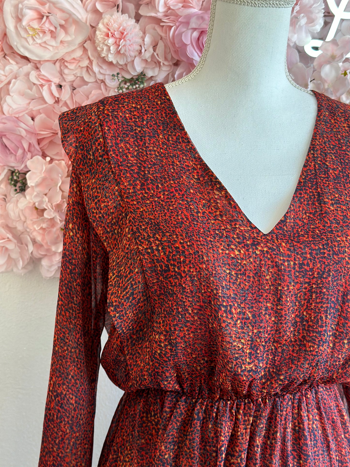 Robe midi modèle “Bouchera” bordeaux à motifs T.38