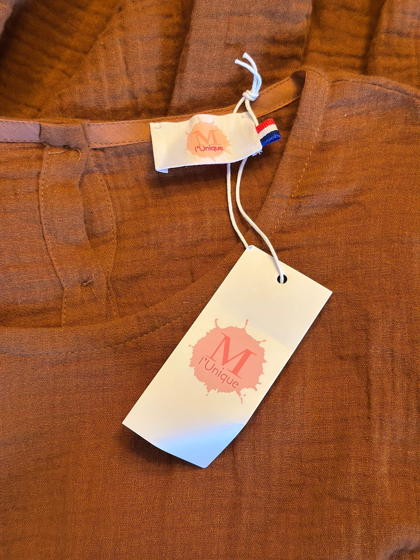 Robe gaze de coton cognac neuf avec étiquette fabriqué en France T.38