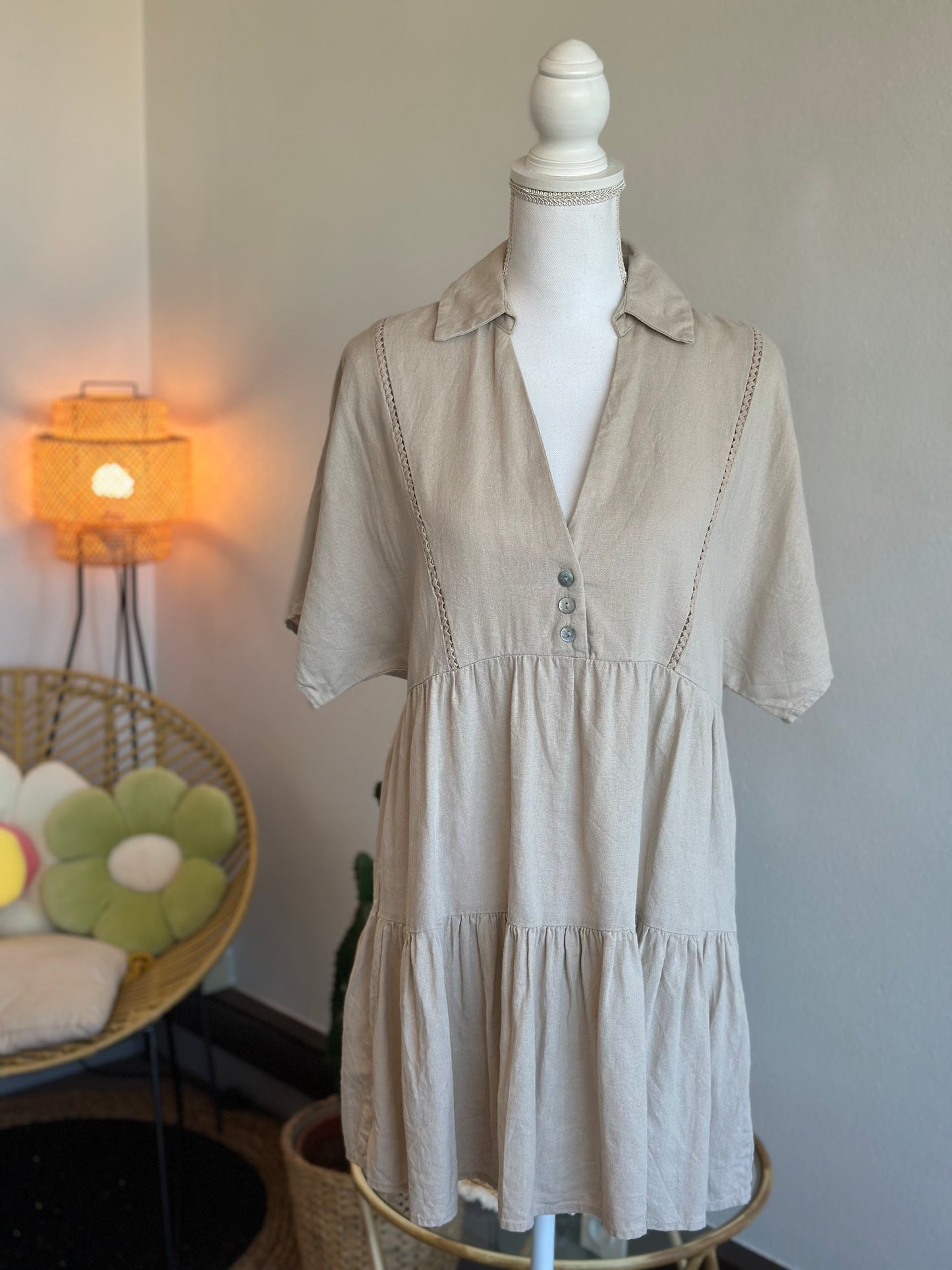 Robe babydoll beige en laine T.34 neuve