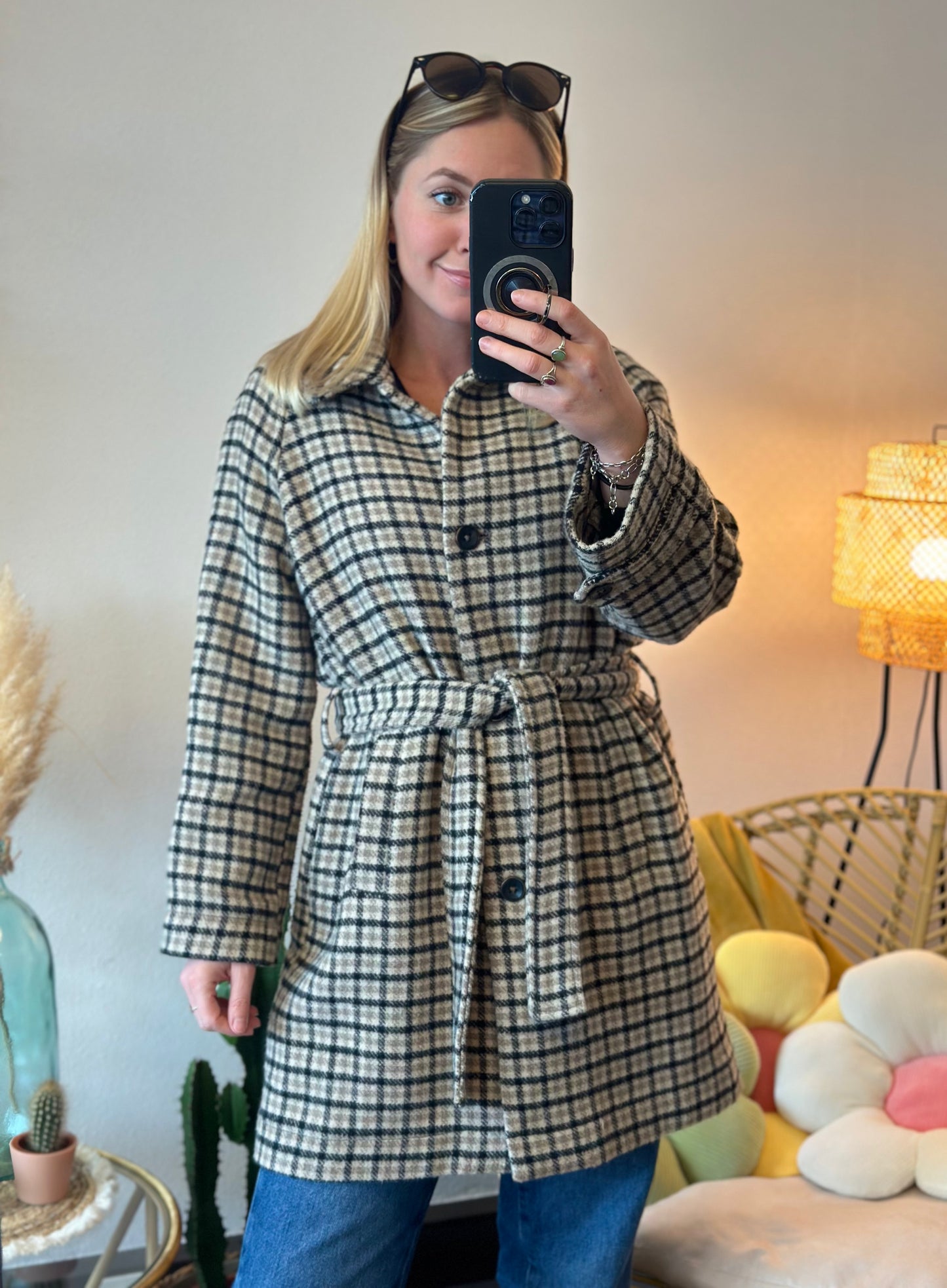 Manteau-veste à carreaux en laine T.34