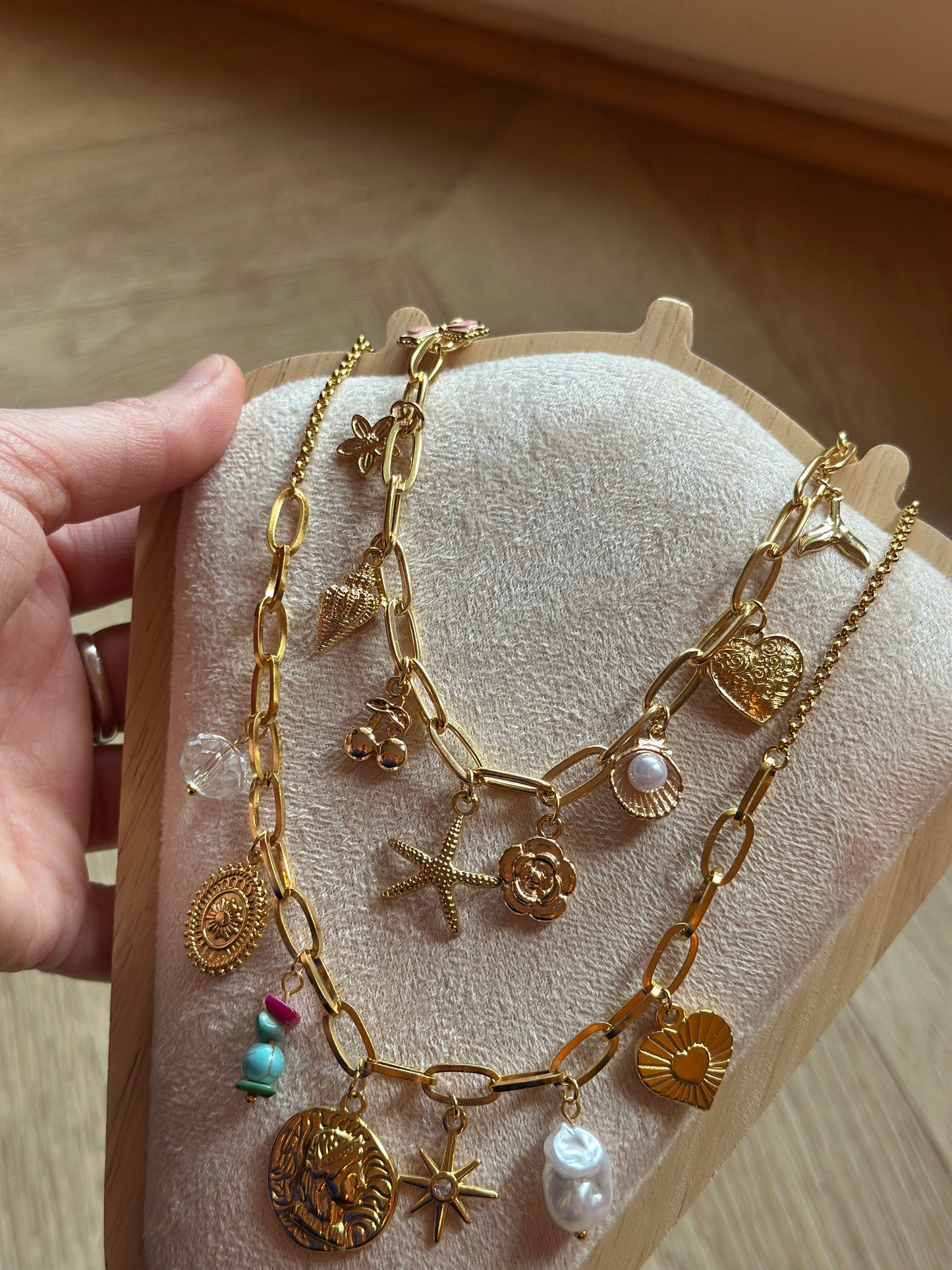 Collier doré en acier inoxydable avec breloques marine, Neuf