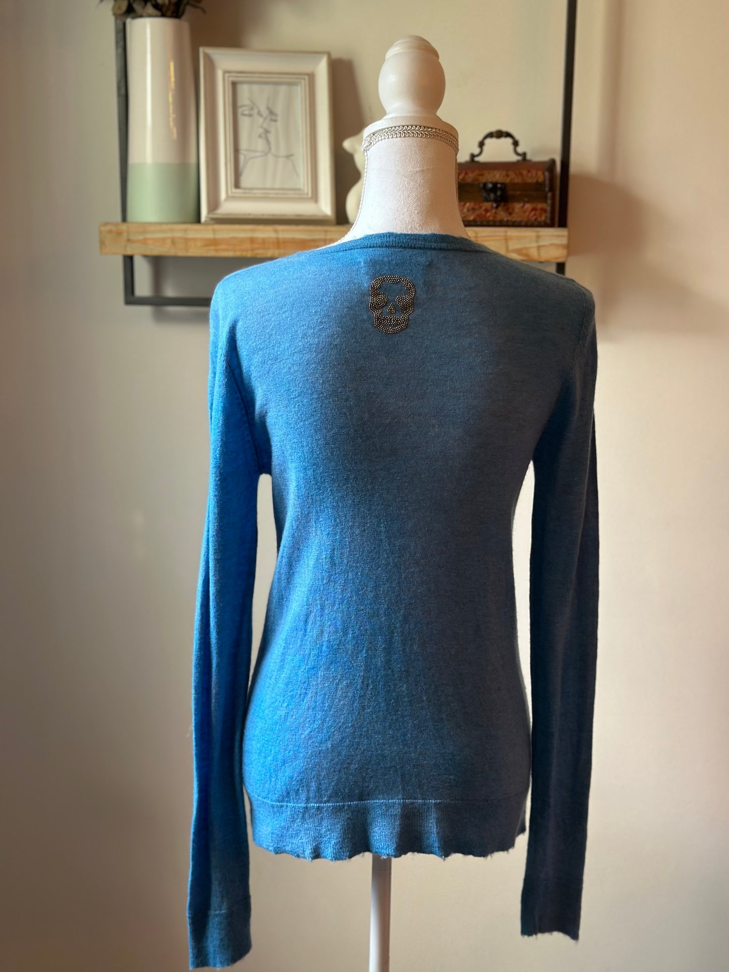 Pull col rond en cachemire bleu modèle miss cp T.36