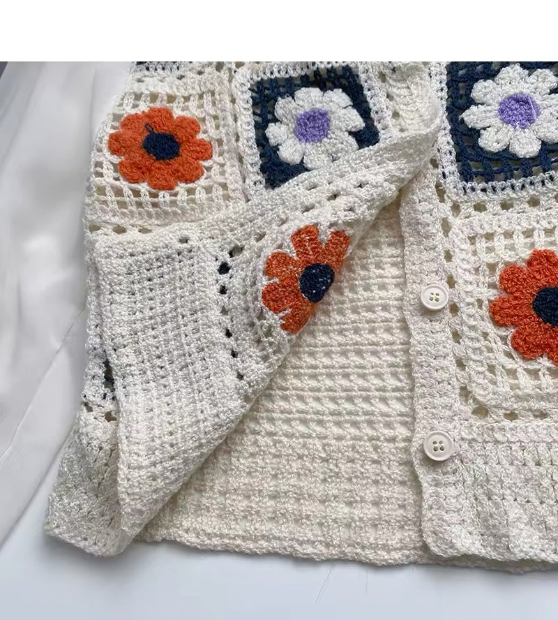 Cardigan en crochet fleuri multicolore T.36