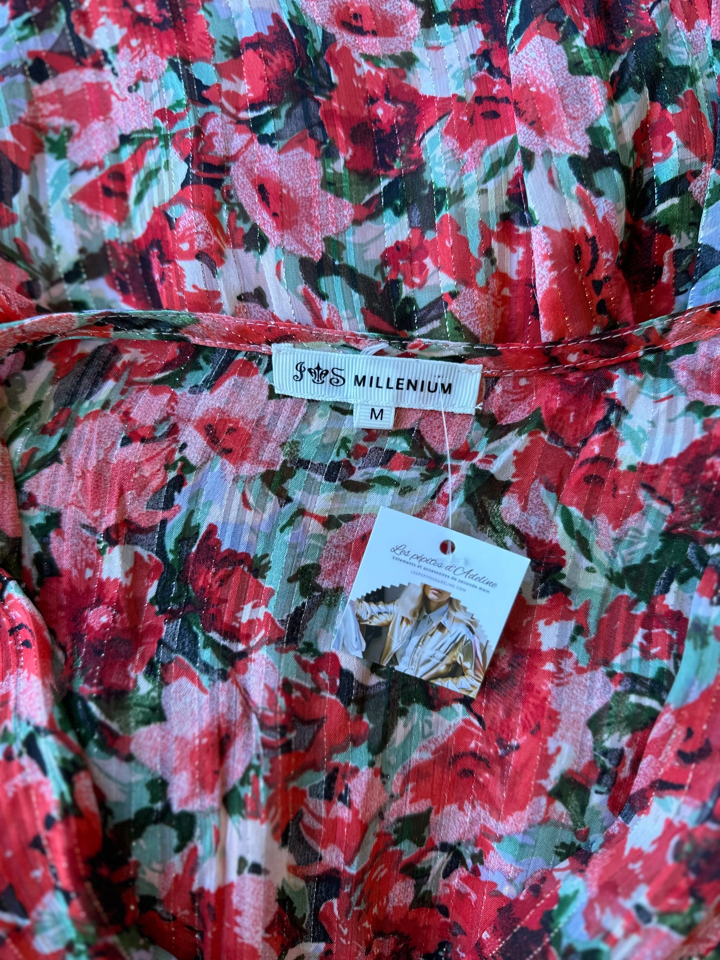 Robe longue motifs fleuris rouge corail T.38
