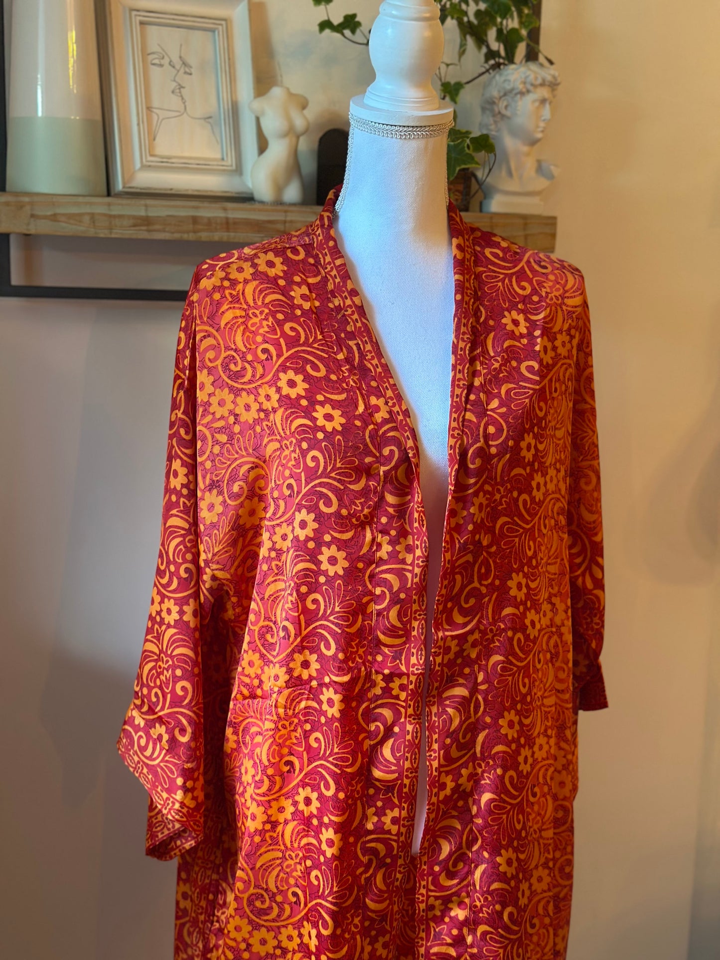 Kimono long fleuri orange rouge - Goa Paris neuf T.36/38