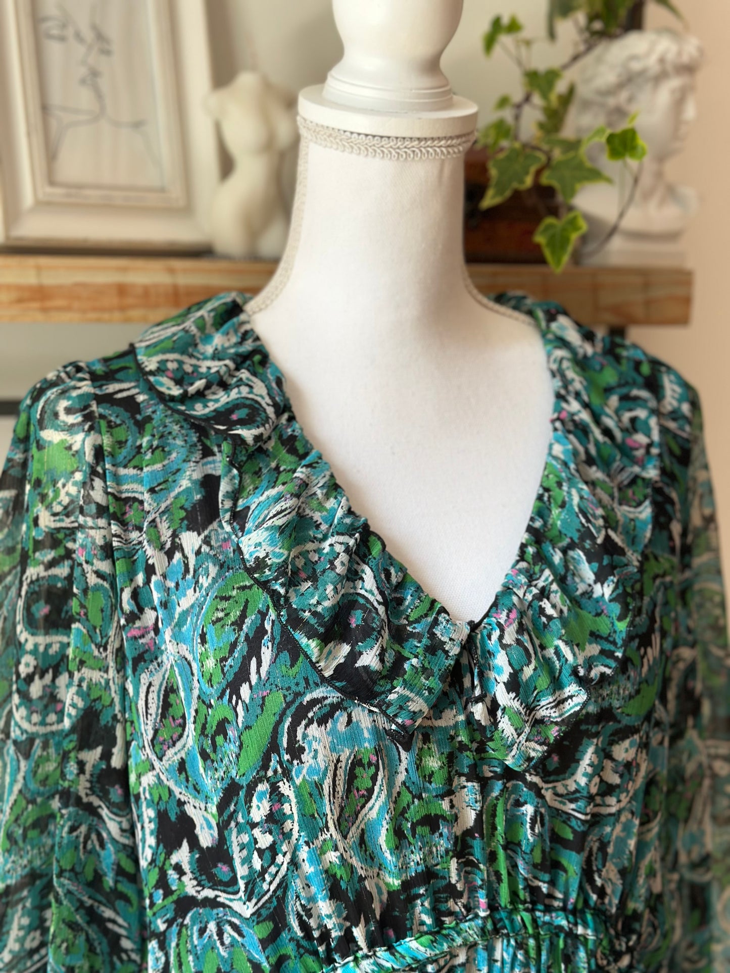 Robe midi imprimé cachemire vert T.40