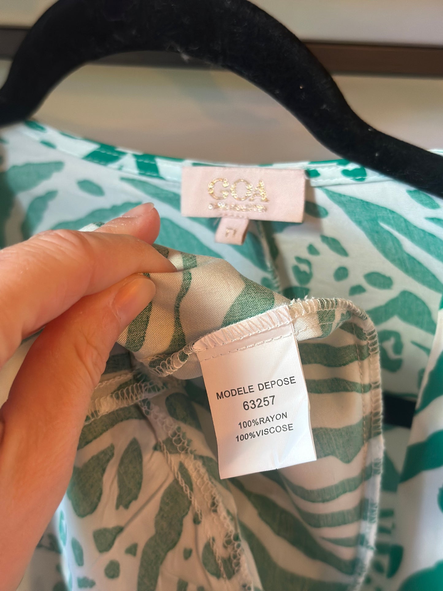 Robe portefeuille imprimée verte & écru T.36