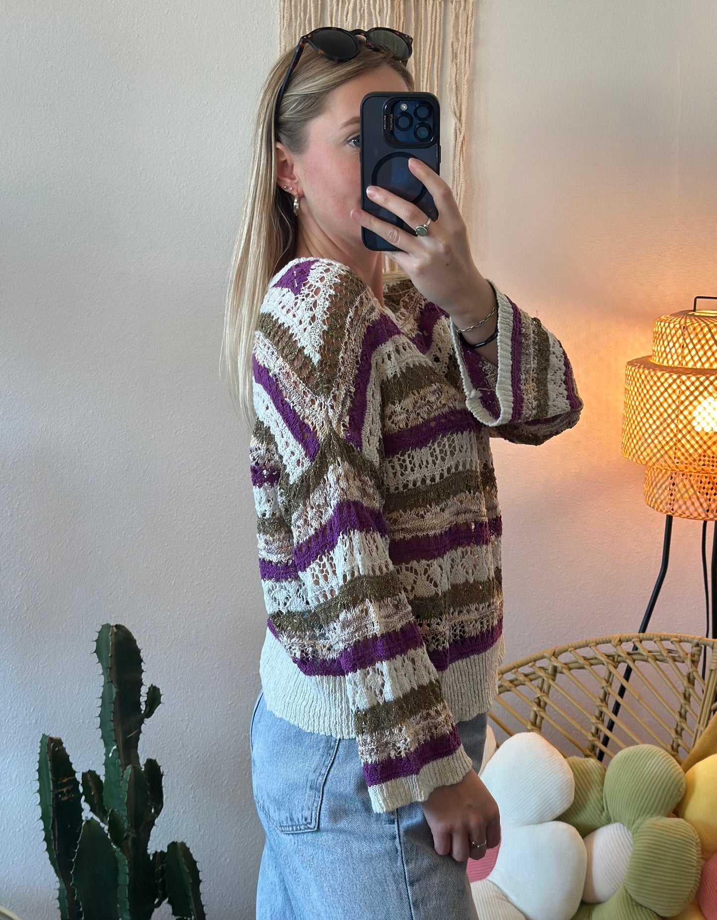 Pull en maille crochetée colorée T.40 oversize