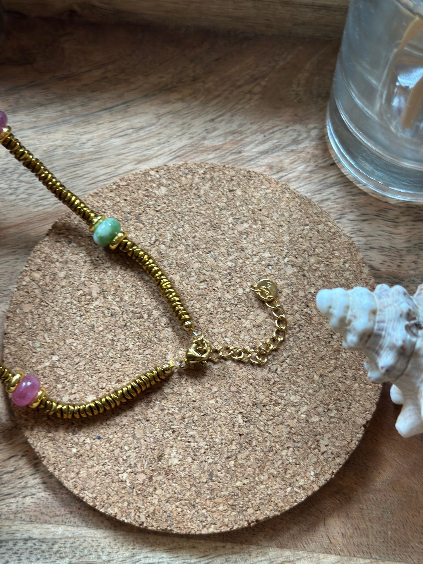 Collier doré boho en acier inoxydable et pierres naturelles