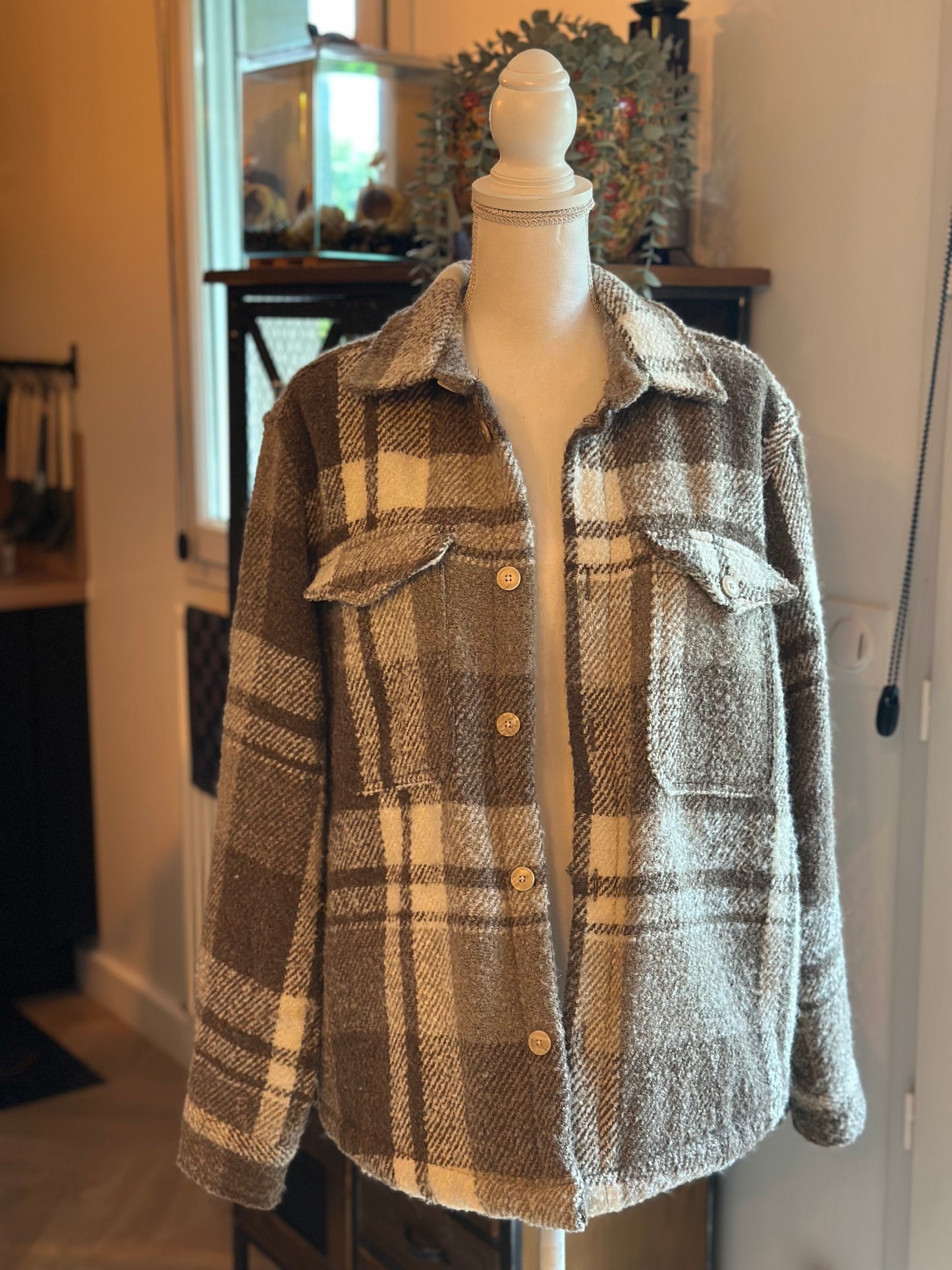 Veste surchemise à carreaux marron T.38