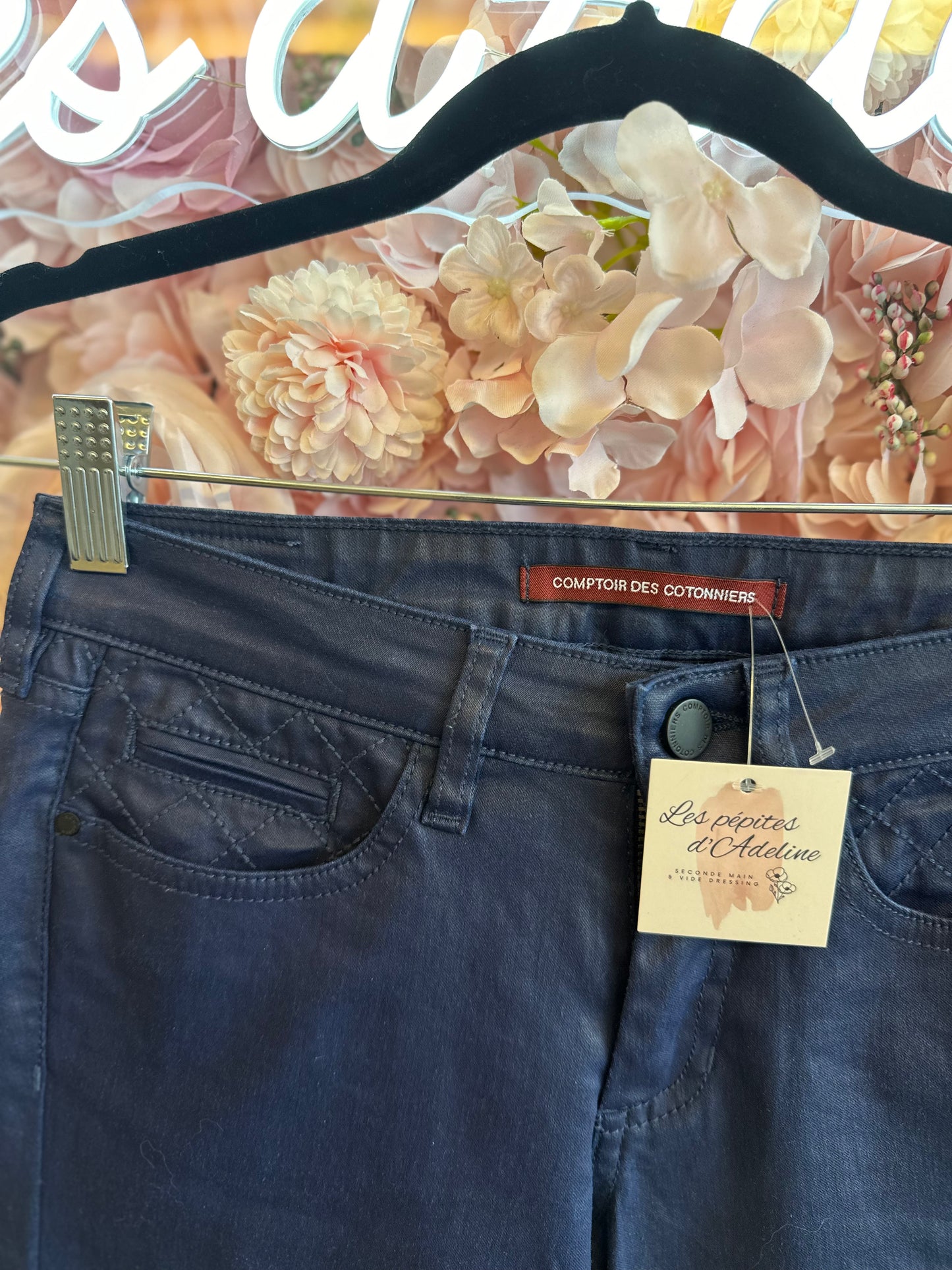 Jean bleu enduit, coupe slim T.34