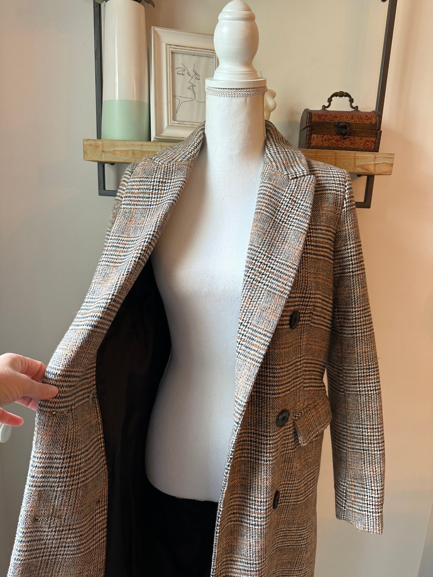 Manteau long pied-de-poule en laine T.34