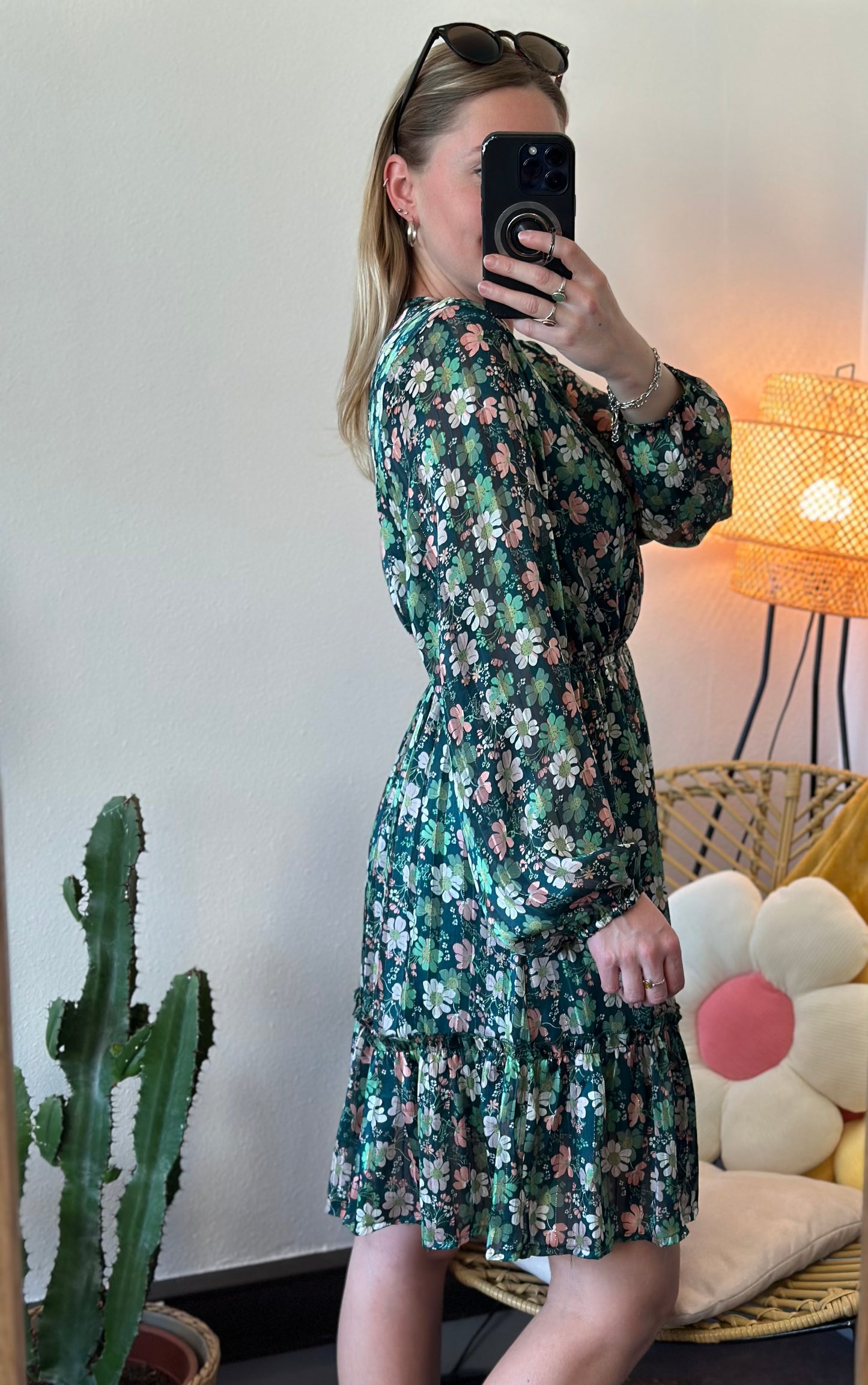 Robe midi verte à imprimé floral, T.36