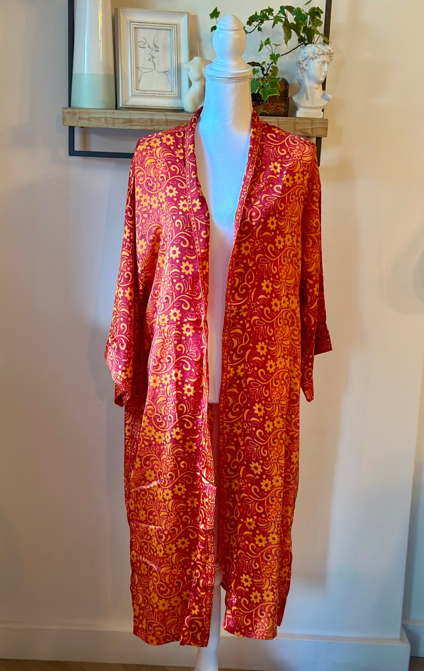 Kimono long fleuri orange rouge - Goa Paris neuf T.36/38