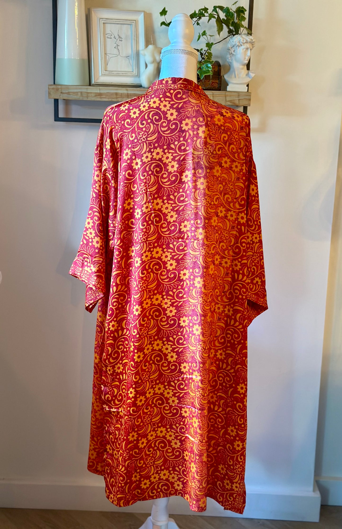 Kimono long fleuri orange rouge - Goa Paris neuf T.36/38