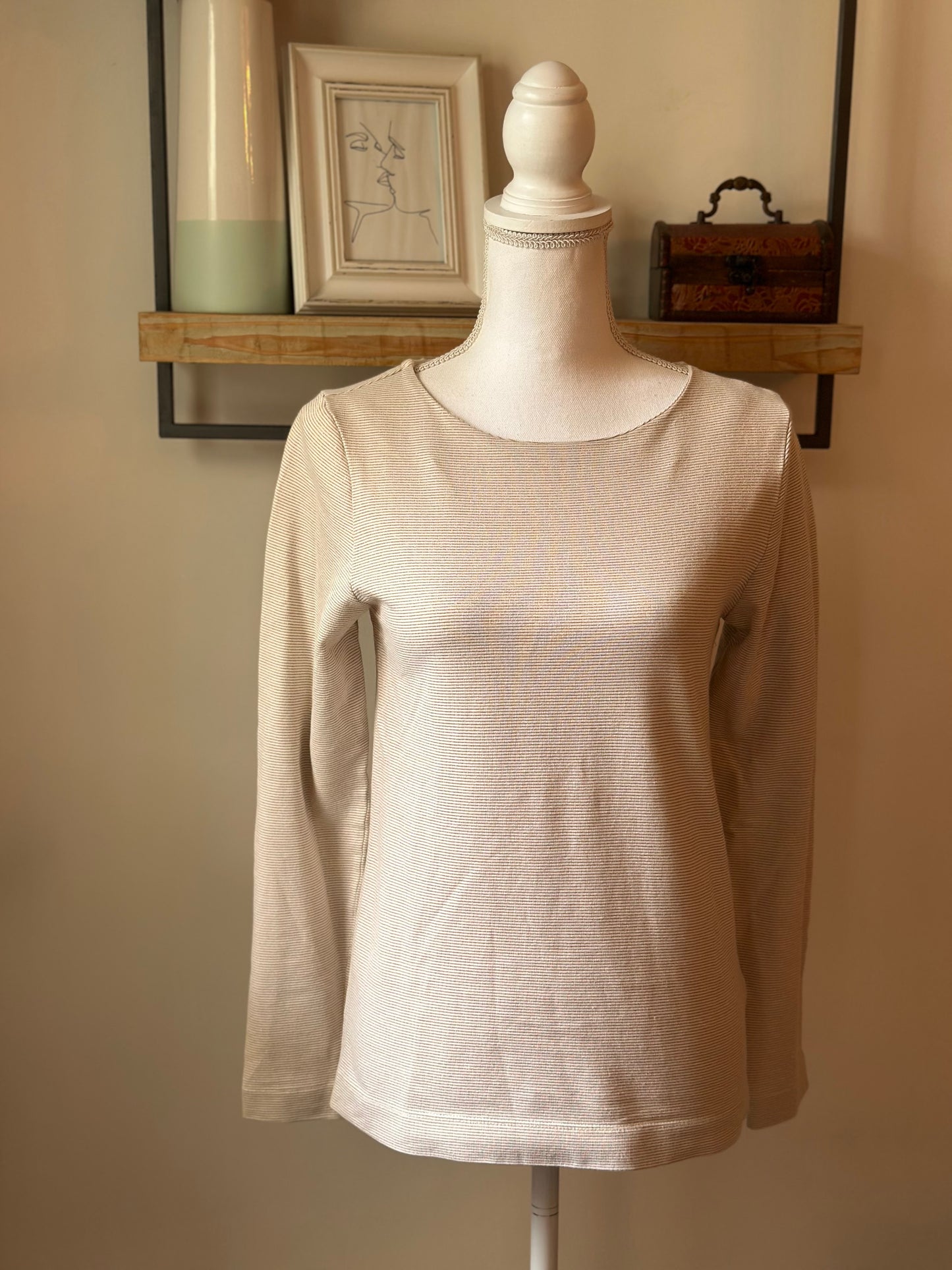 Pull fin blanc crème à rayures lurex doré T.36