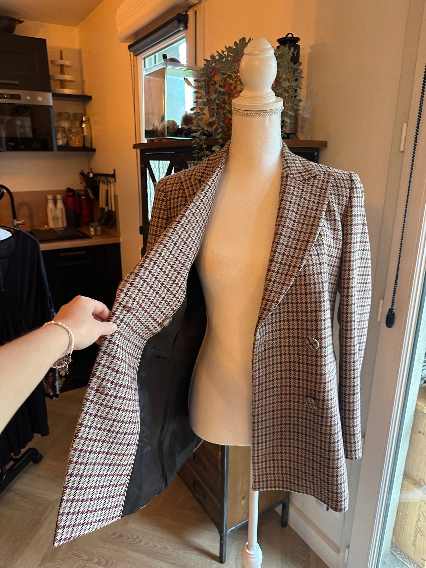 Veste blazer à carreaux pied-de-poule T.38