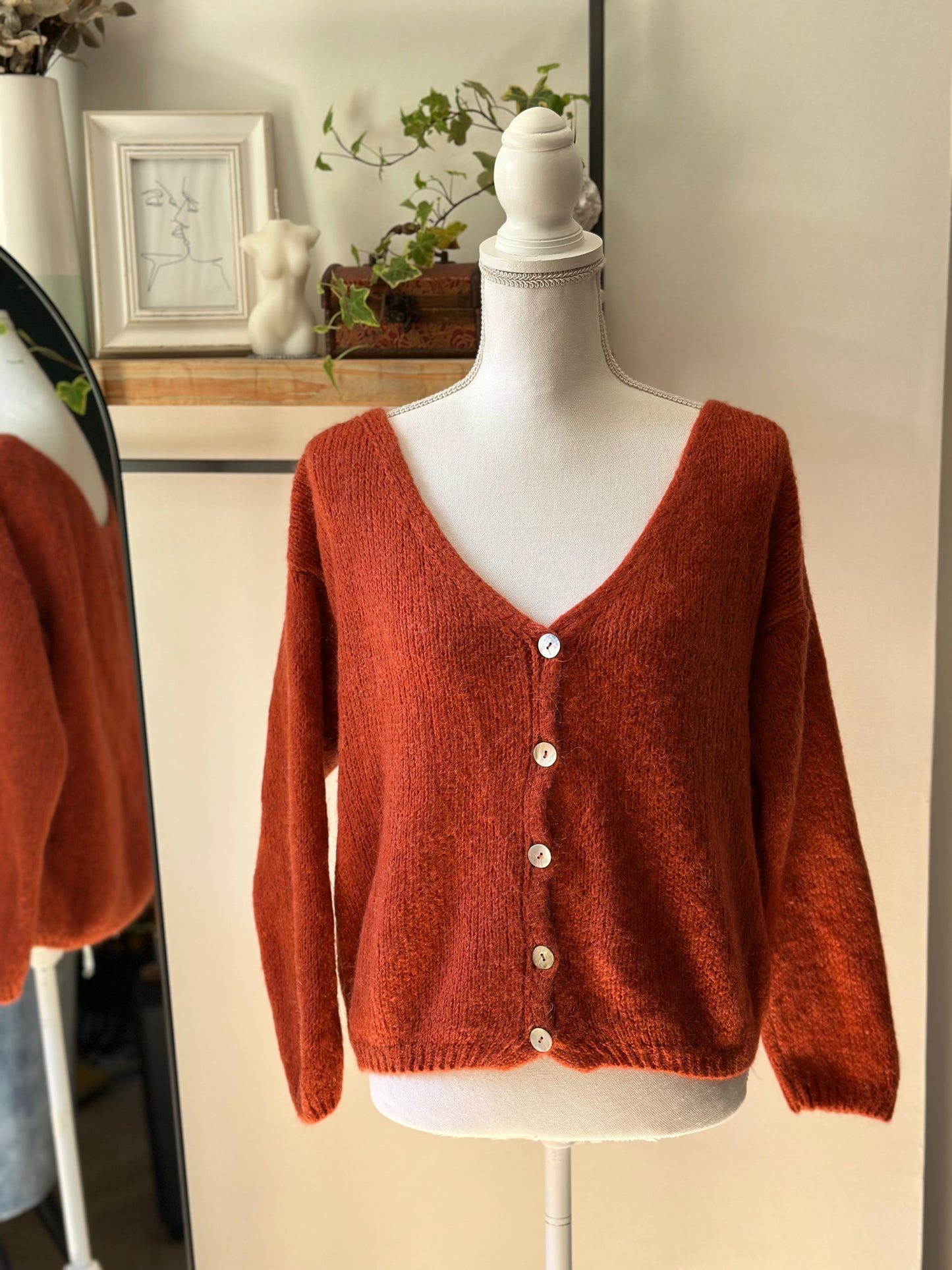Gilet pull en mohair rouille réversible T.U