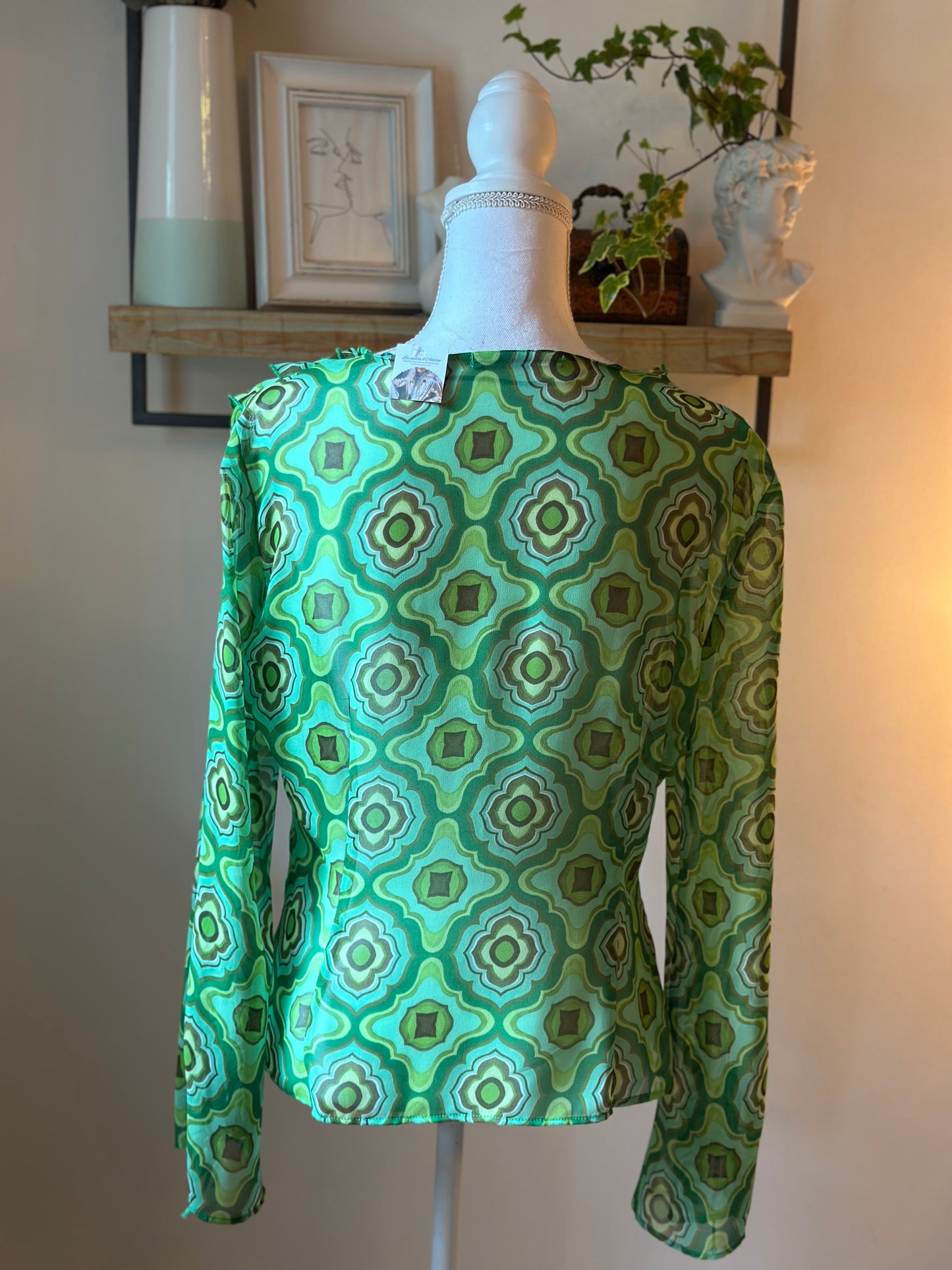 Blouse fluide à motifs rétro verts - T.40