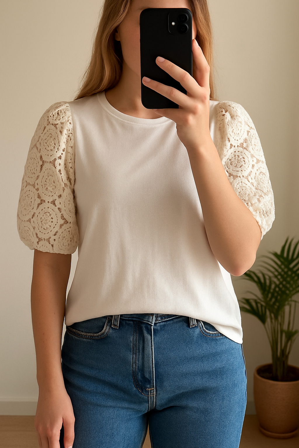 Top manches en dentelle crochet T.36