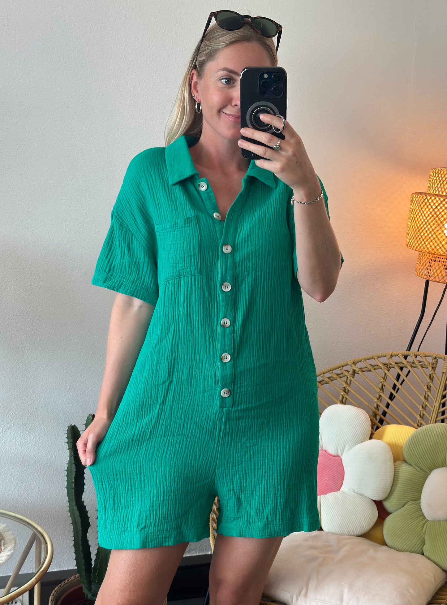 Combishort en gaze de coton vert T.36