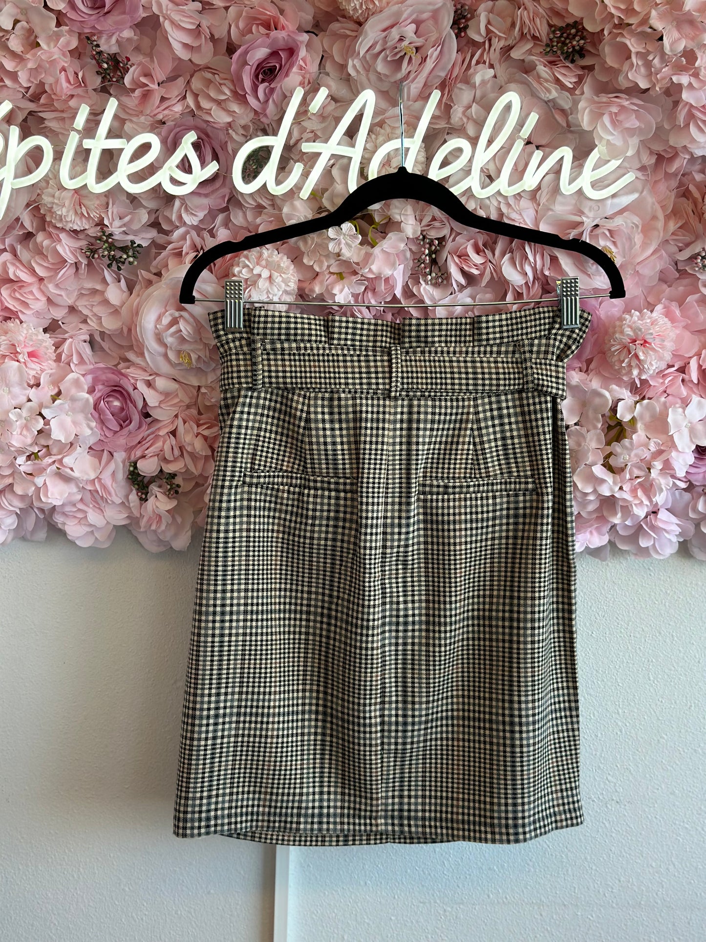 Belle jupe taille haute motifs pied-de-poule, neuve T.34