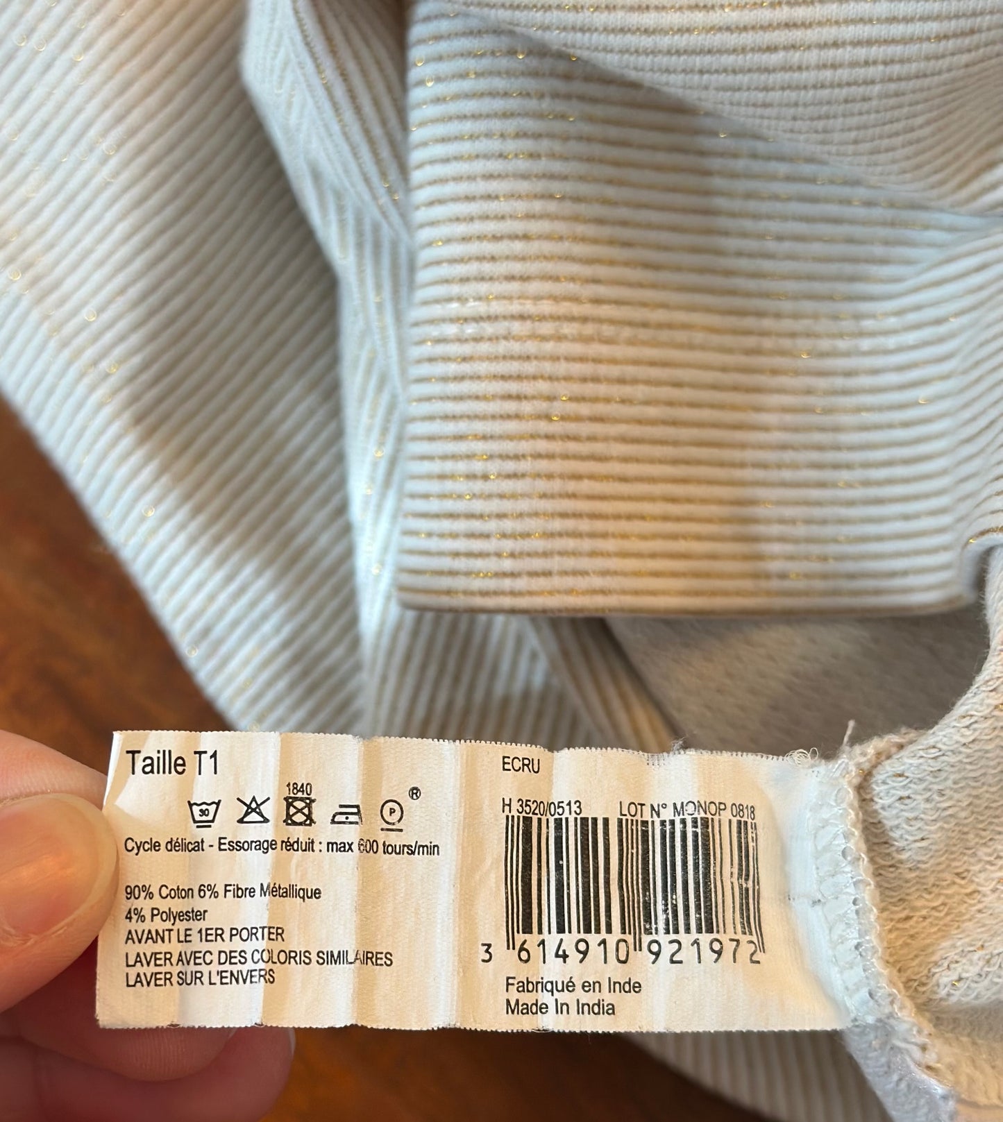 Pull fin blanc crème à rayures lurex doré T.36