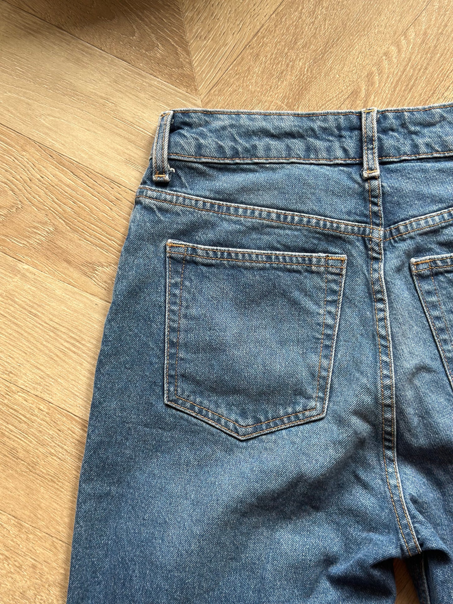Jean mom droit en coton bleu denim T.36