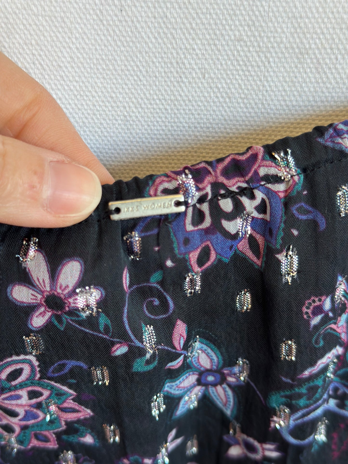 Combishort motifs fleuris lilas et lurex argenté, T.40