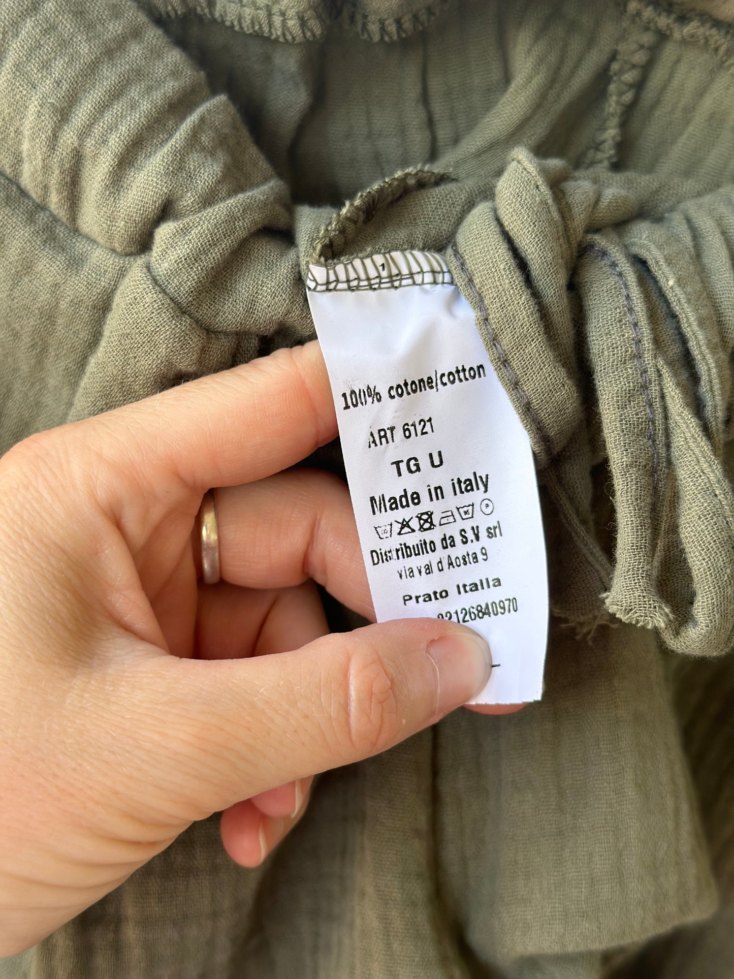 Pantalon en gaze de coton Made in Italy kaki brodé arc-en-ciel – T.U 36 à 44