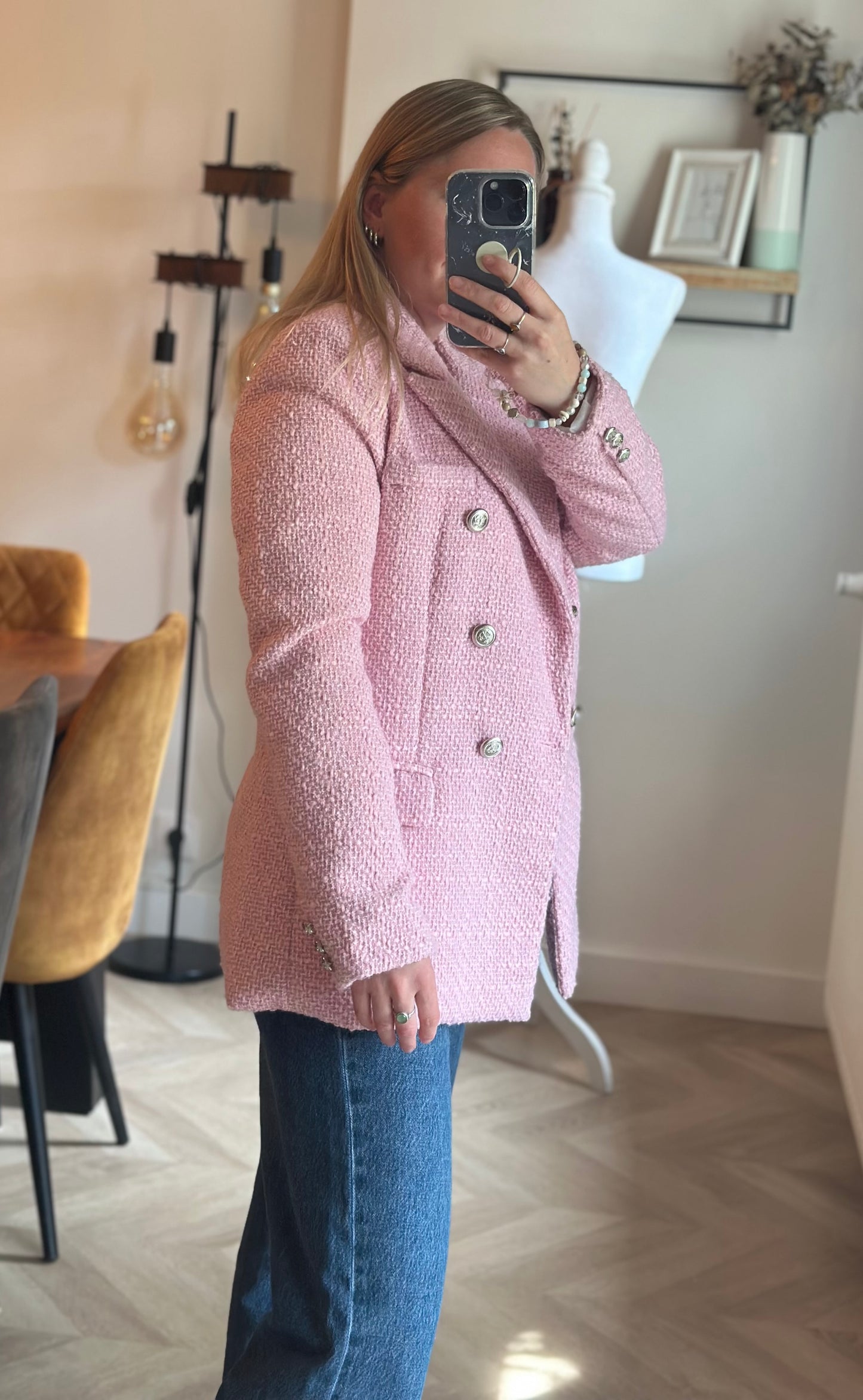 Blazer tweed rose clair boutons croisés T.36