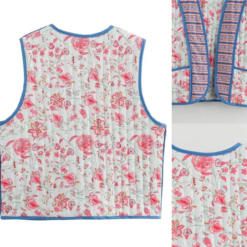 Gilet matelassé fleuri bohème T.U