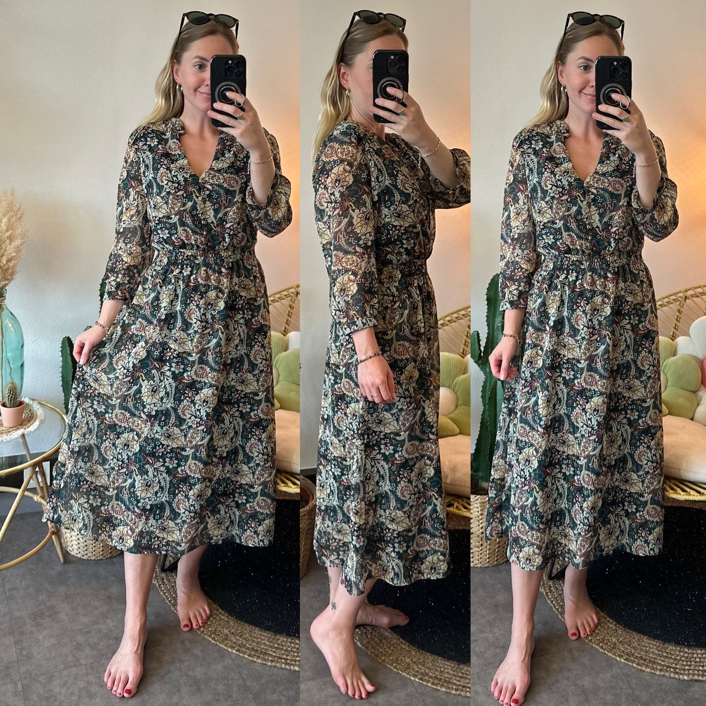 Robe mi-longue à motifs fleuris cachemire Paisley, T.38