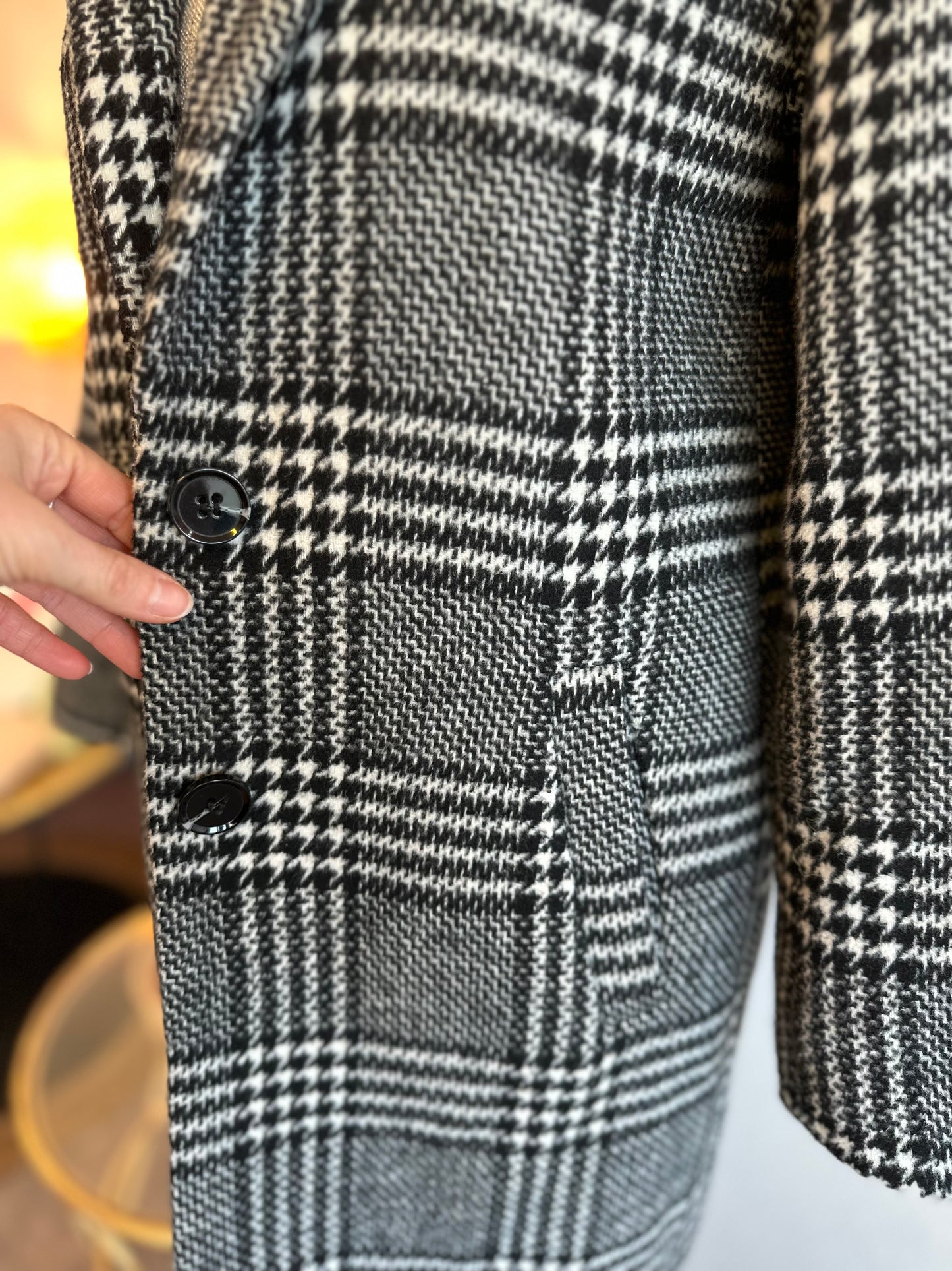 Manteau long à motif pied-de-poule lainé T.34