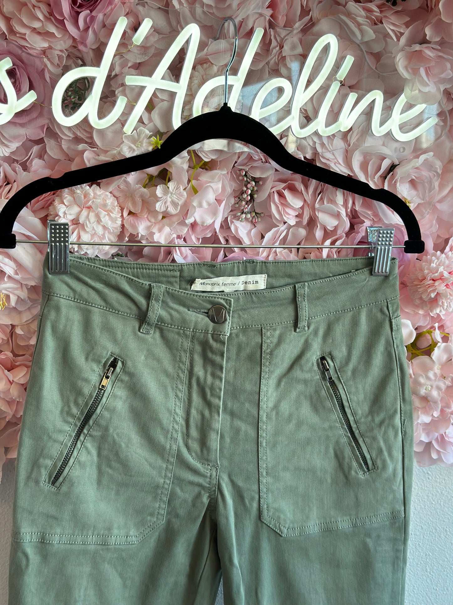 Pantalon slim vert kaki, T.36