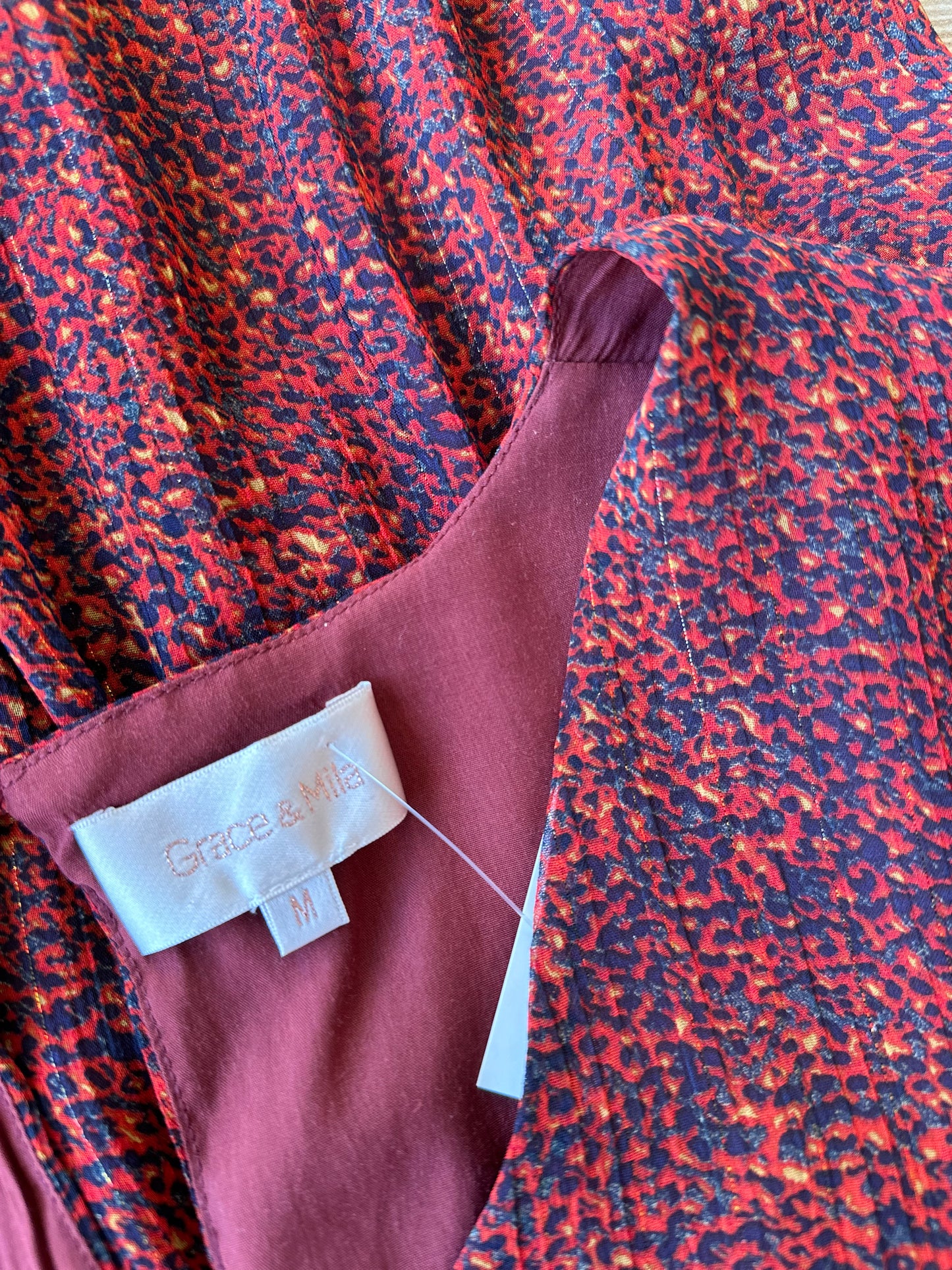Robe midi modèle “Bouchera” bordeaux à motifs T.38