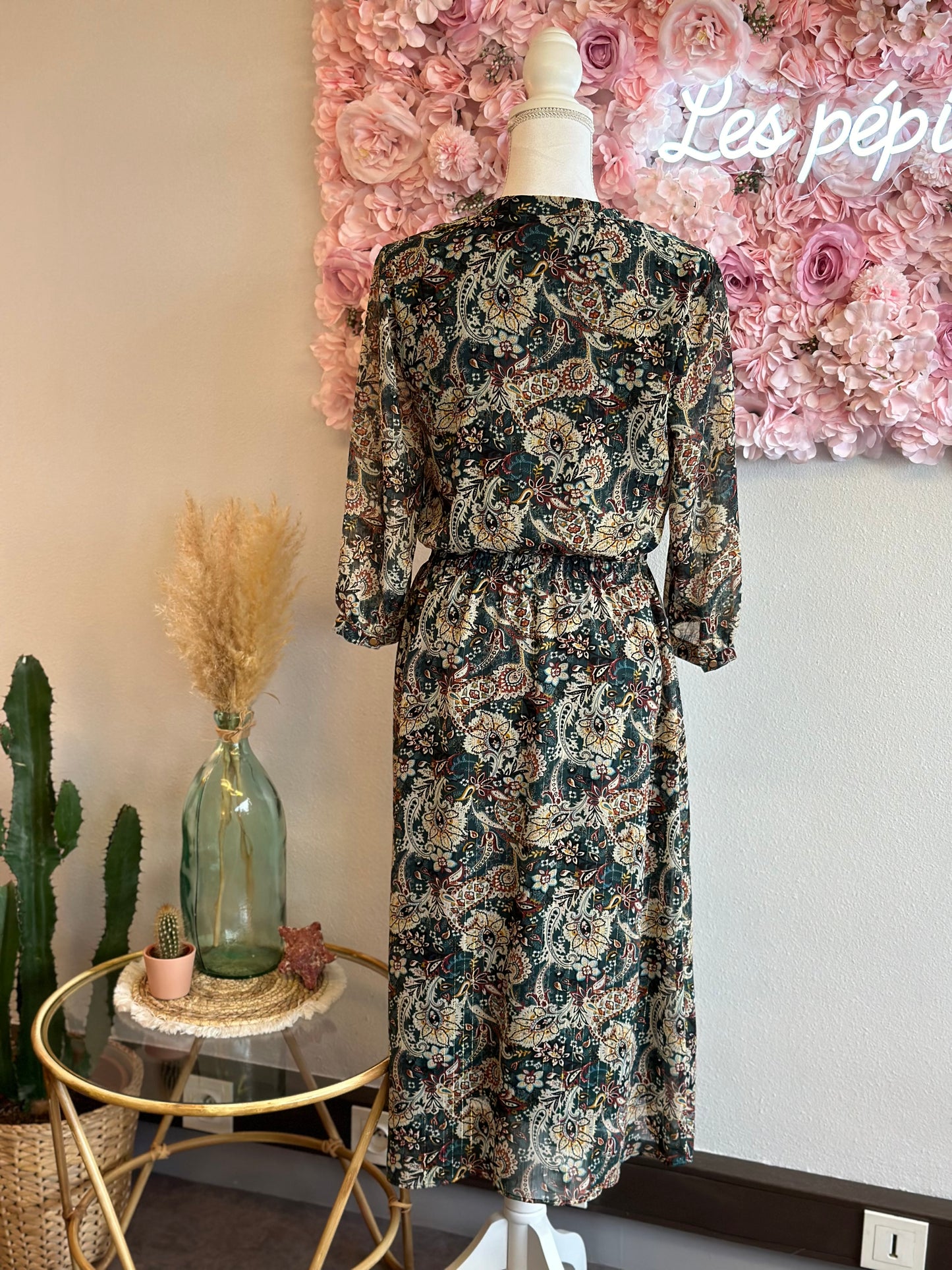 Robe mi-longue à motifs fleuris cachemire Paisley, T.38