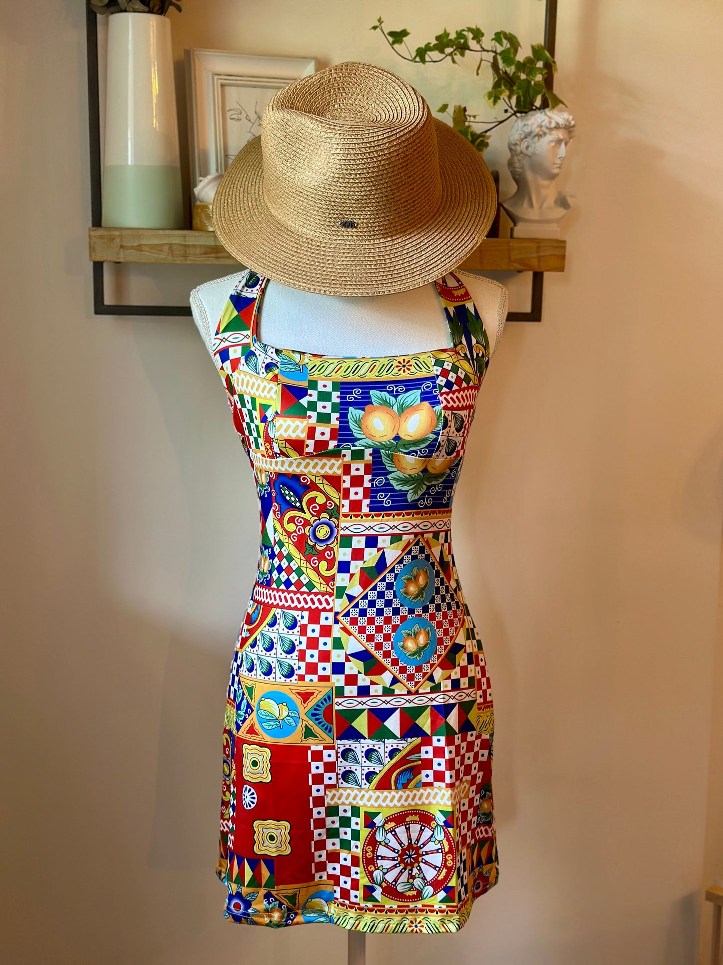 Robe courte dos nu imprimé coloré citron – Style Italie T.36