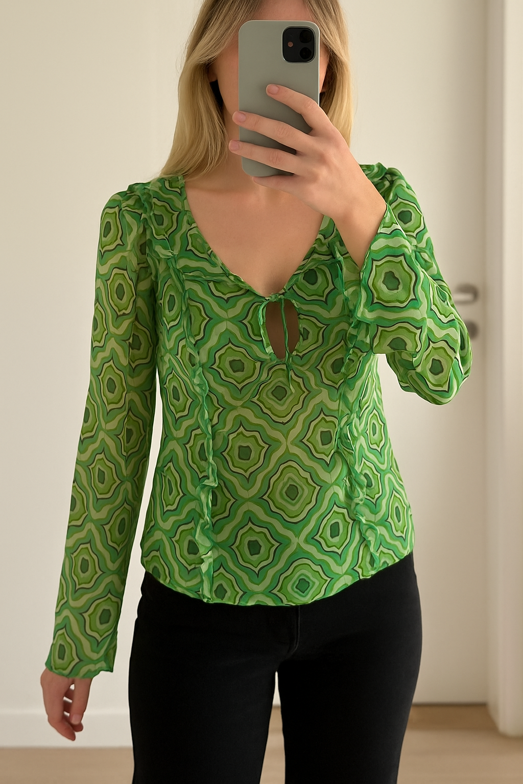 Blouse fluide à motifs rétro verts - T.40