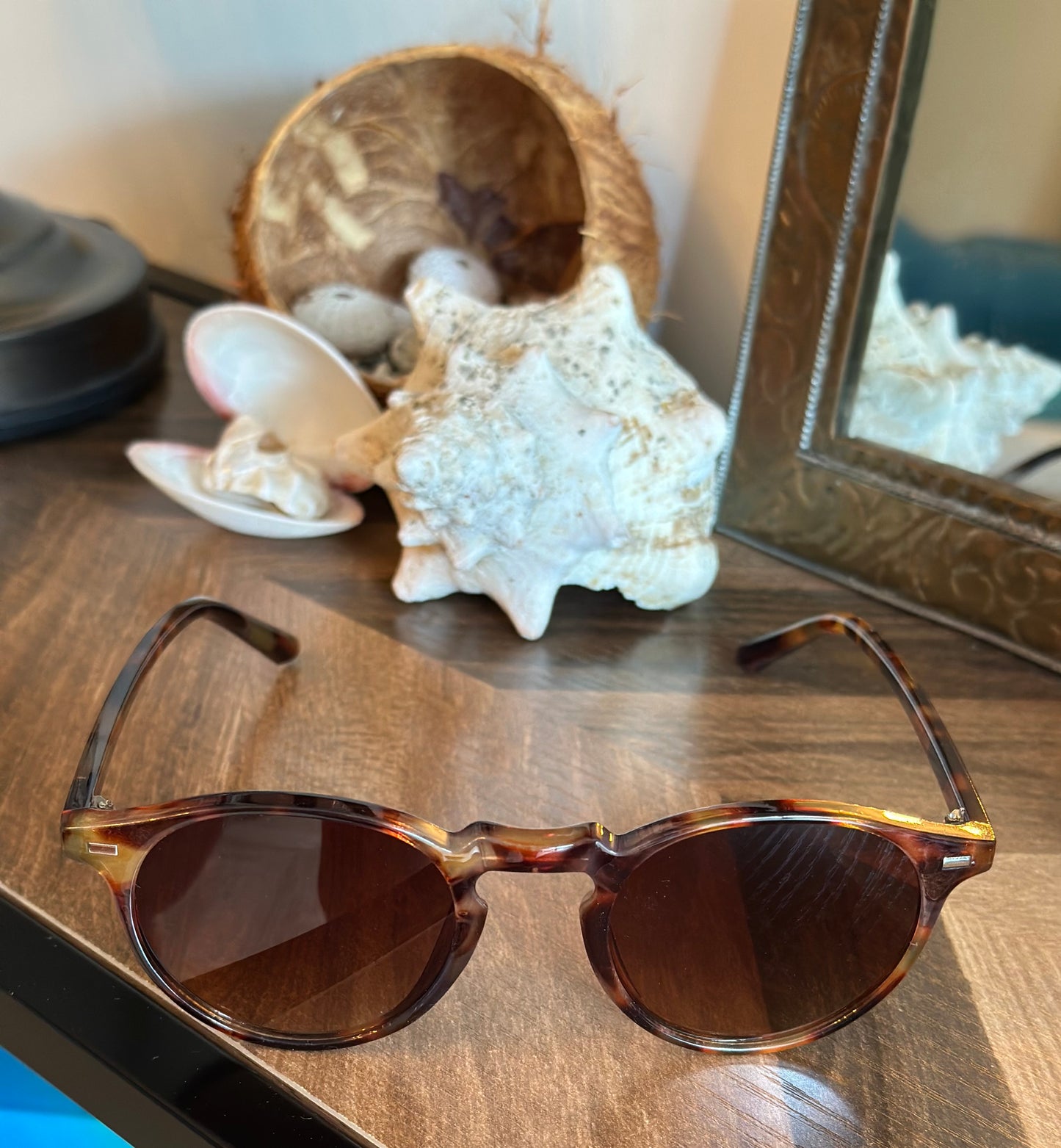 Lunettes de soleil unisexe – monture écaille brun protection UV