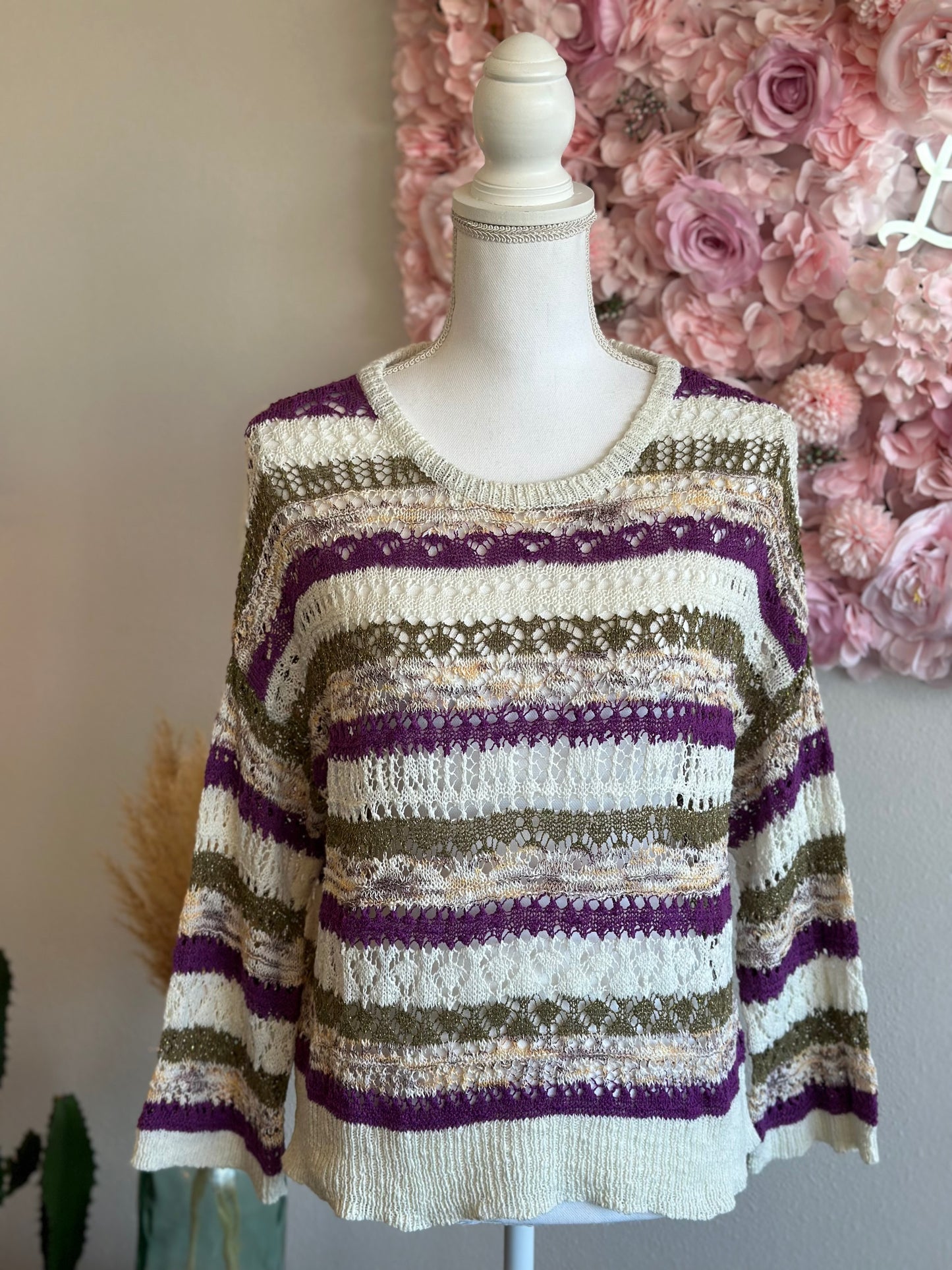 Pull en maille crochetée colorée T.40 oversize