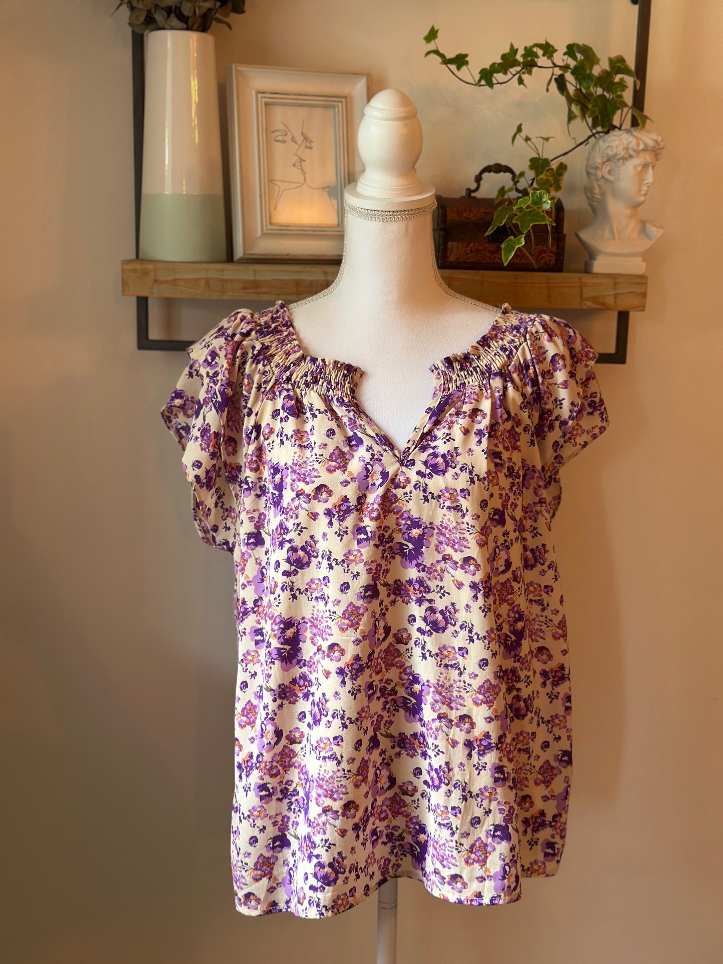 Blouse fleurie violette T.40