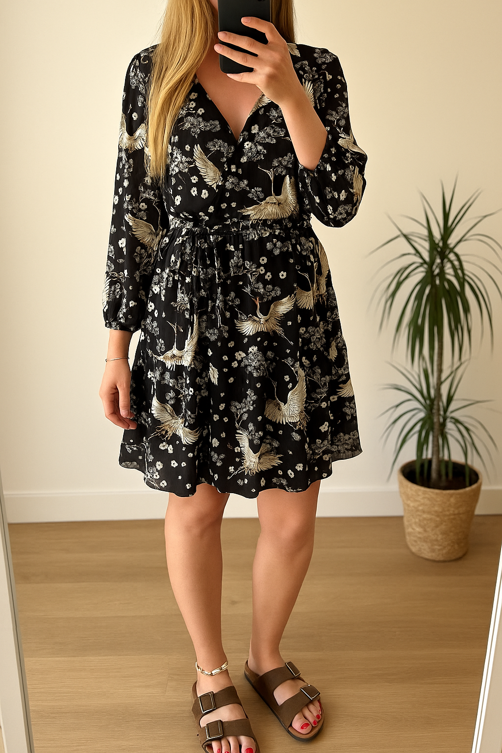 Robe midi imprimé fleuri et oiseaux T.42