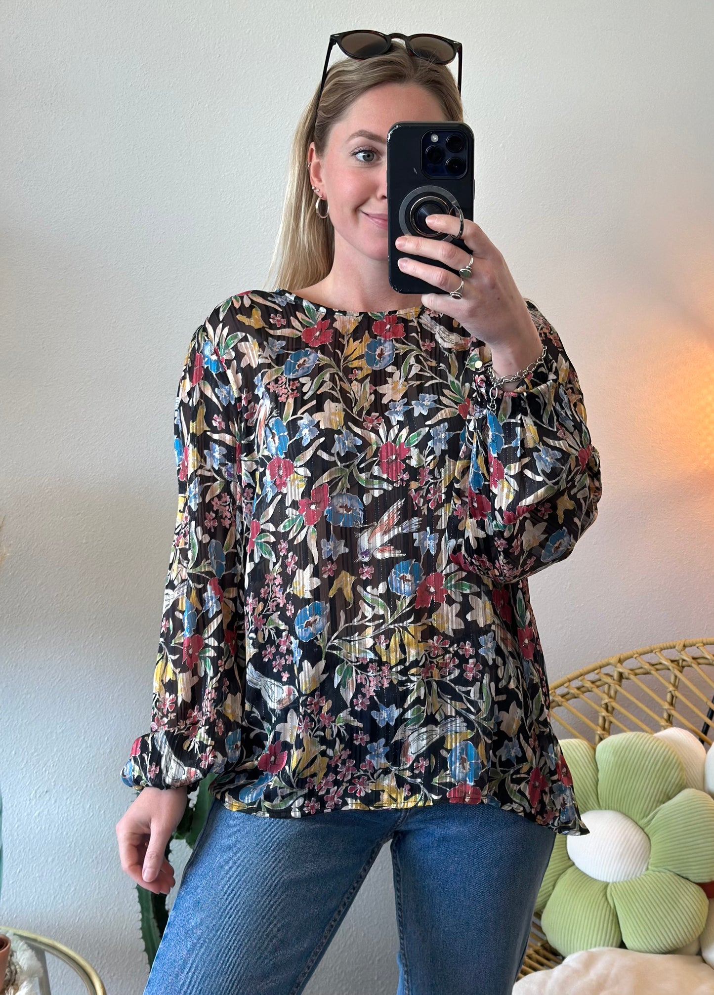 Belle blouse fluide à imprimé fleuri coloré T.44