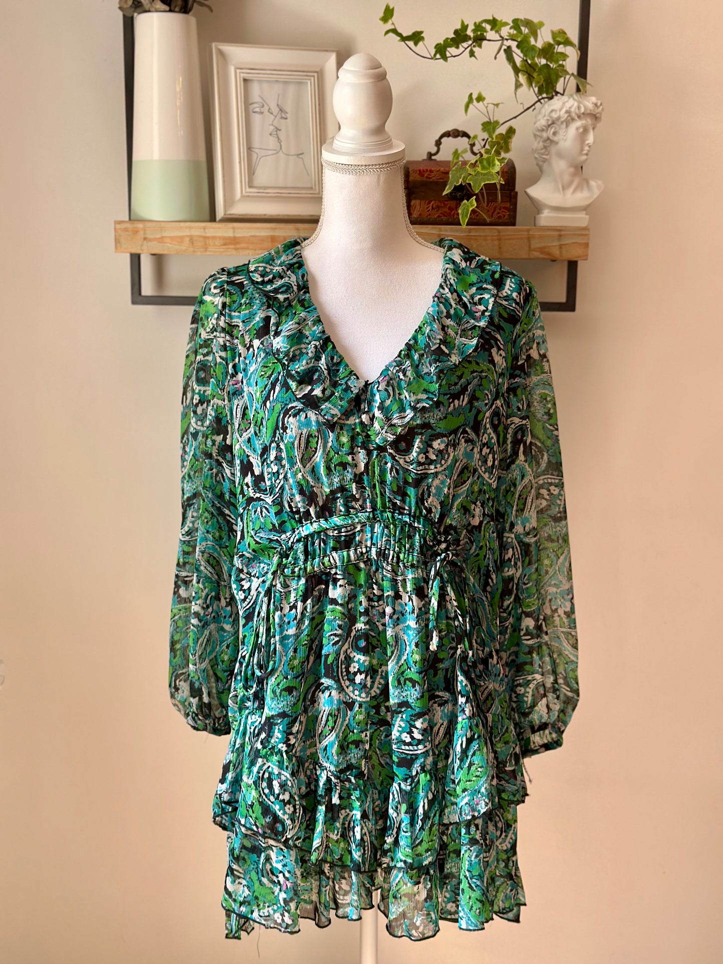 Robe midi imprimé cachemire vert T.40