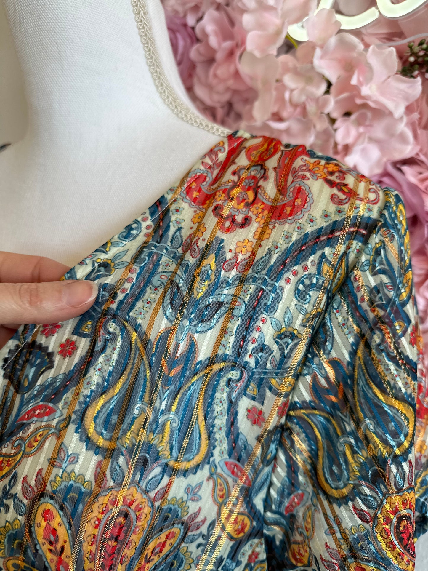 Robe midi évasée à motifs paisley cachemire colorés T.40