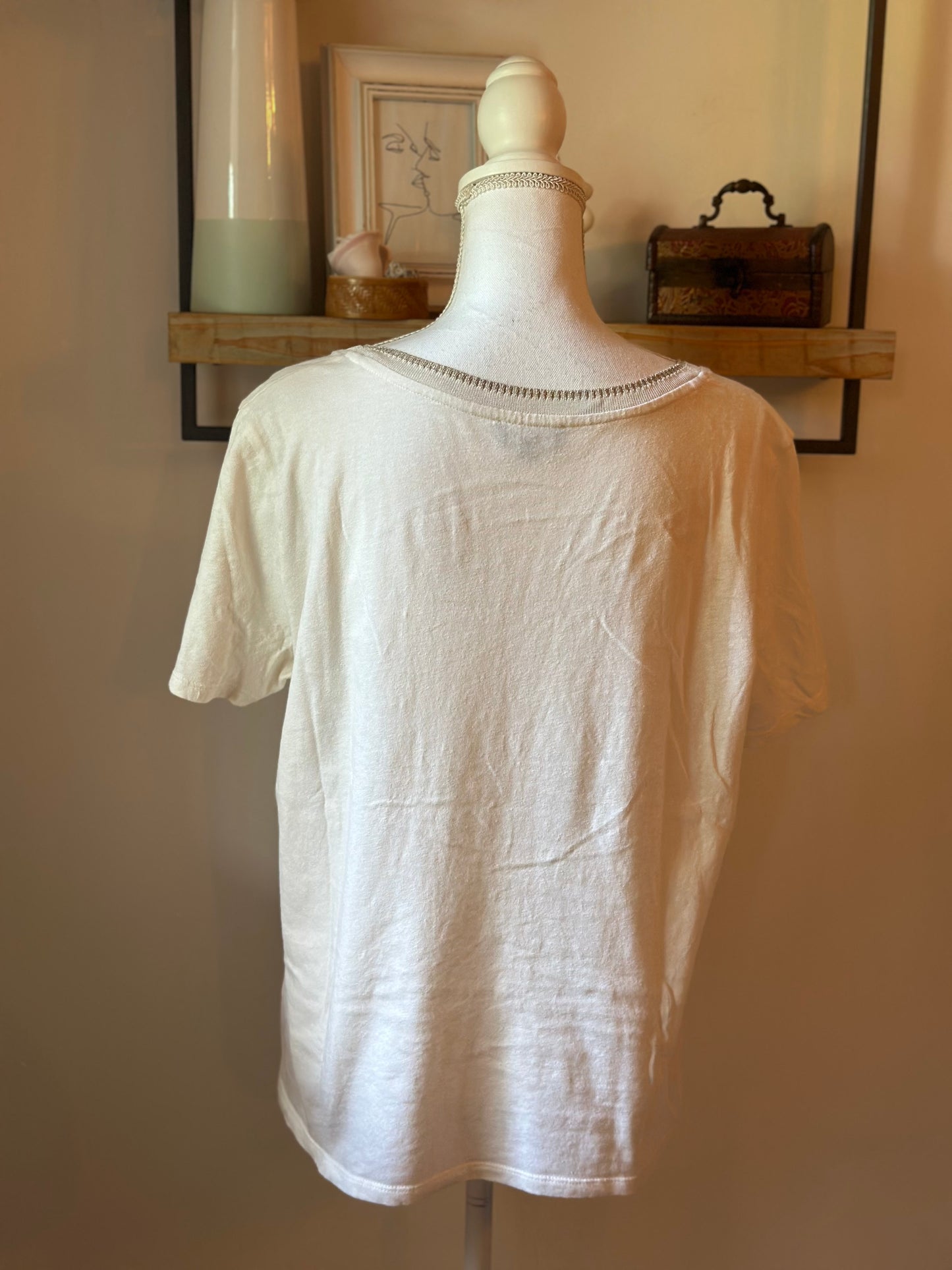 T-shirt en lin blanc, Liseré argenté T.40